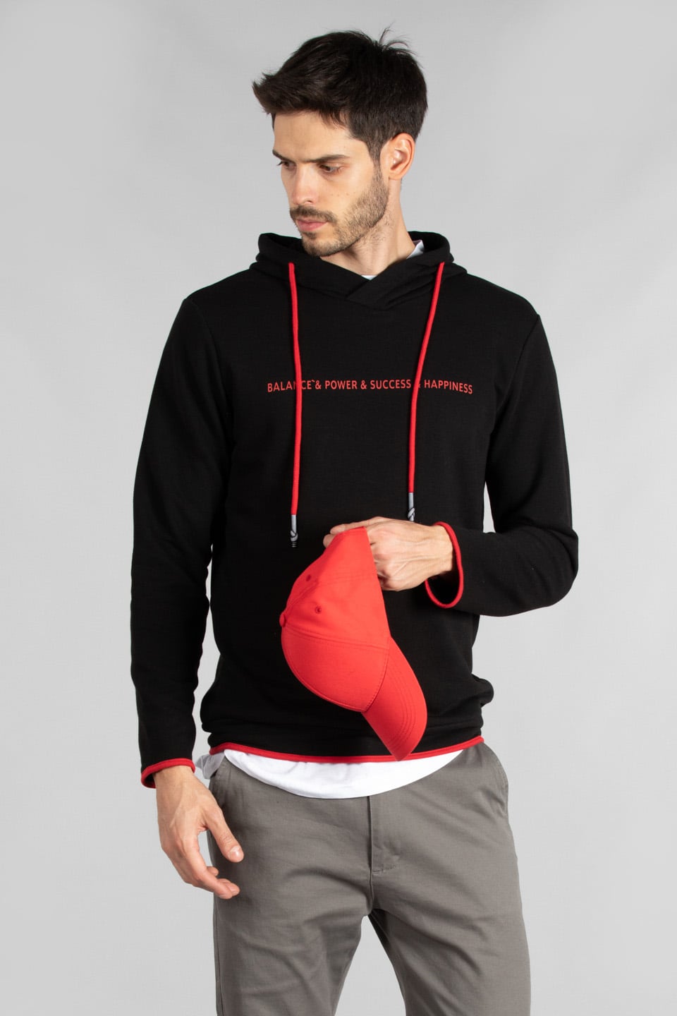 Kapüşonlu biyeli sweat-5239 Siyah