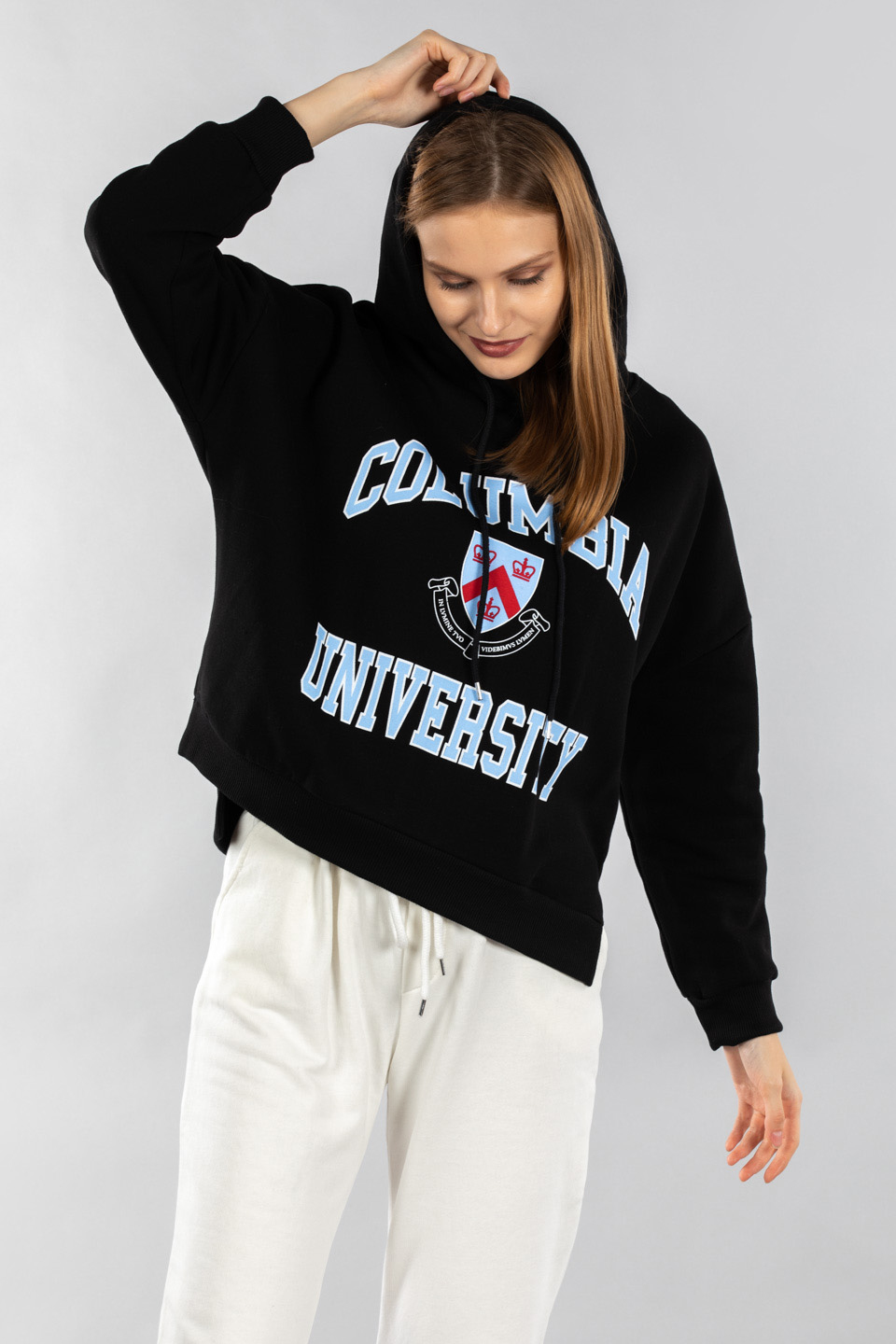 Kapüşonlu columbıa baskılı sweatshırt-7843 Siyah