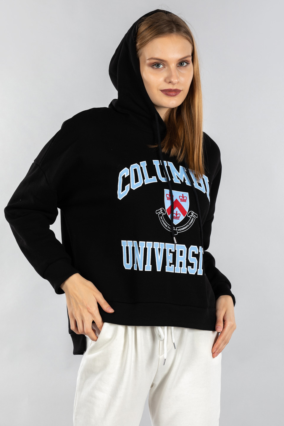Kapüşonlu columbıa baskılı sweatshırt-7843 Siyah