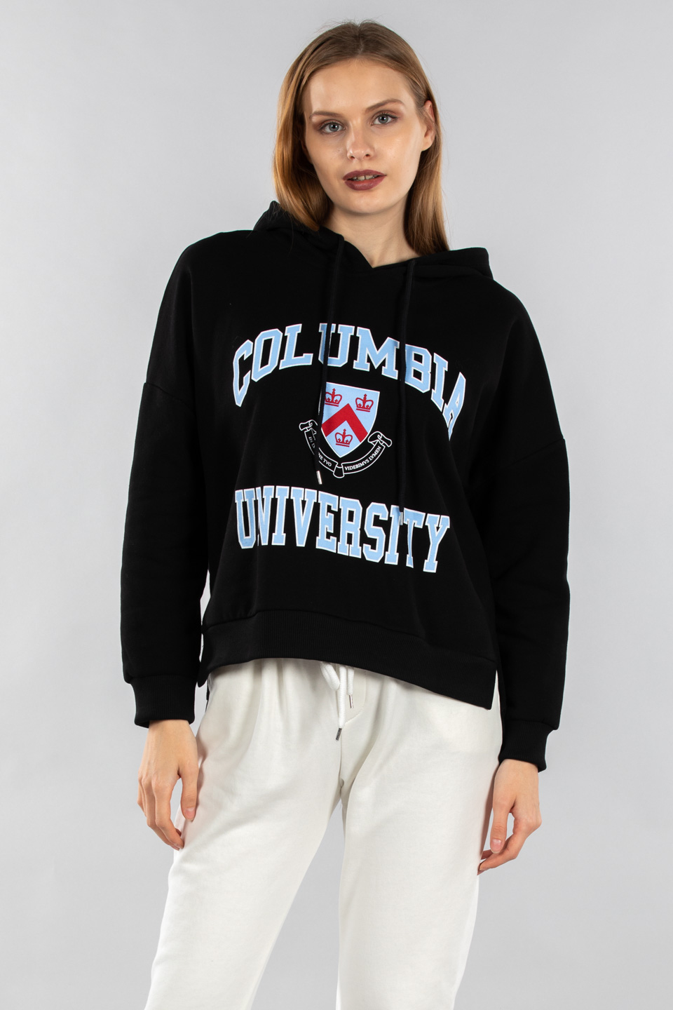 Kapüşonlu columbıa baskılı sweatshırt-7843 Siyah