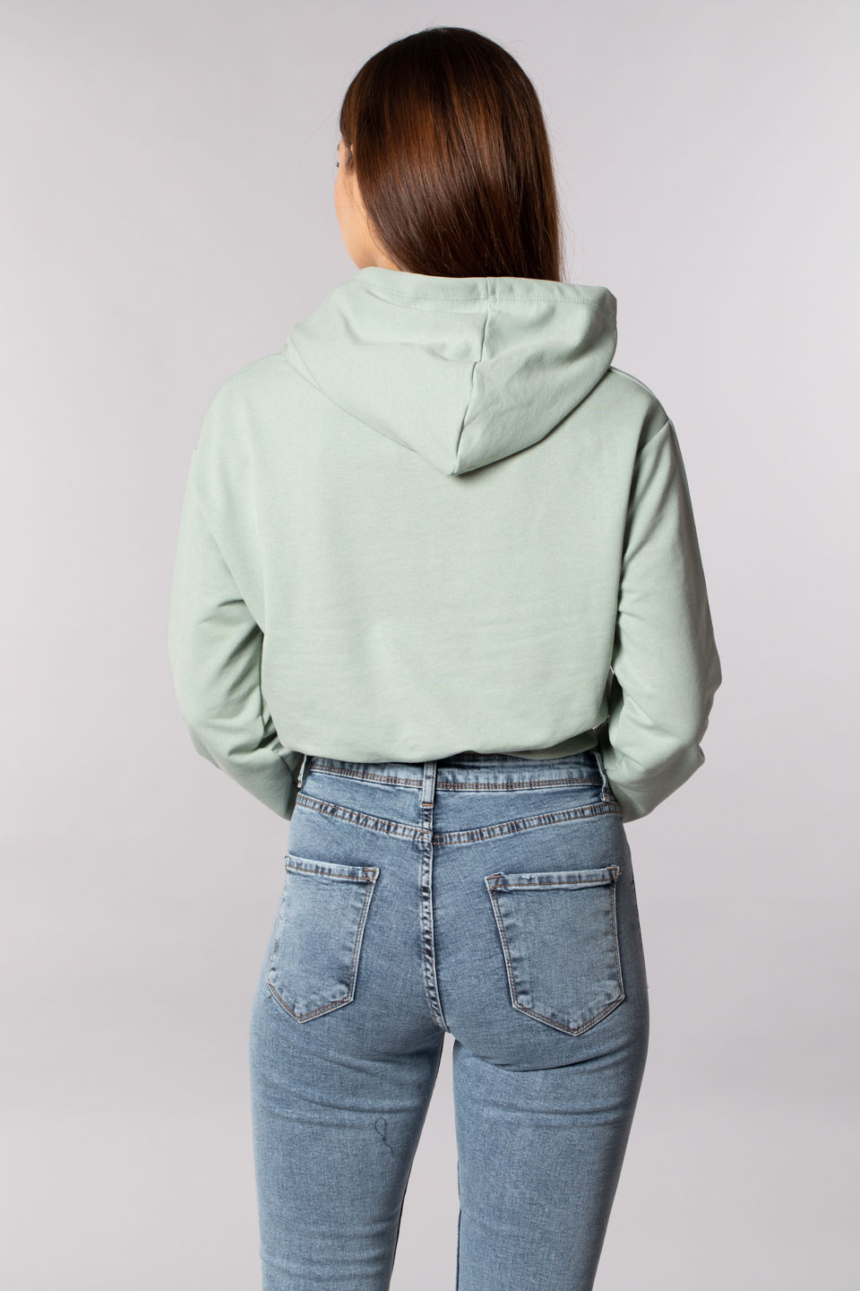 Kapüşonlu crop sweatshırt-9682 Mint