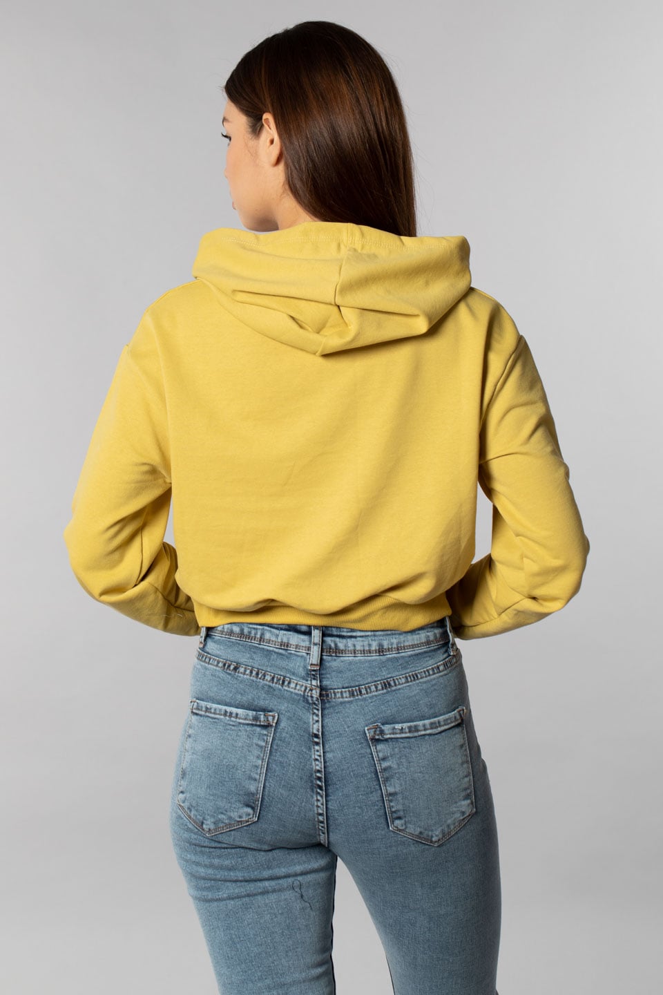 Kapüşonlu crop sweatshırt-9682 Yağ Yeşil