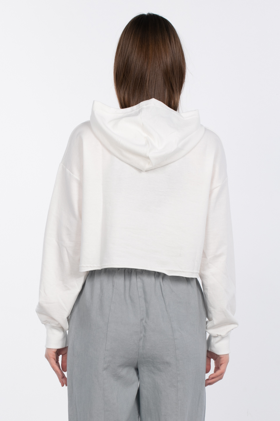 Kapüşonlu crop sweatshirt-DVN0826 Ekru