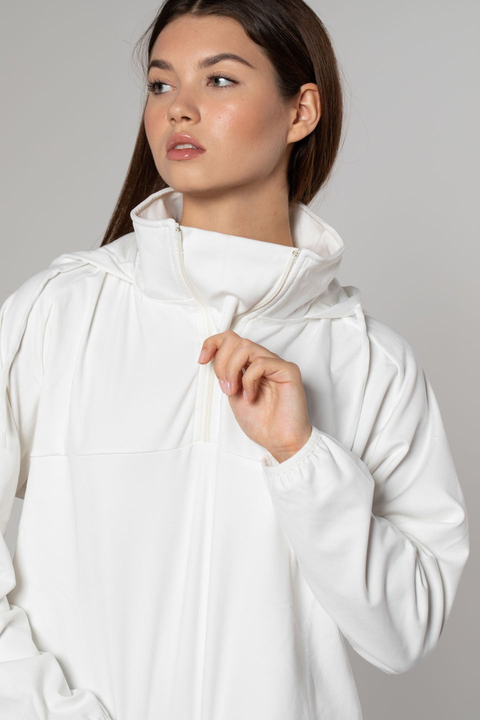 Kapüşonlu Dalgıç Sweatshirt-Ekru