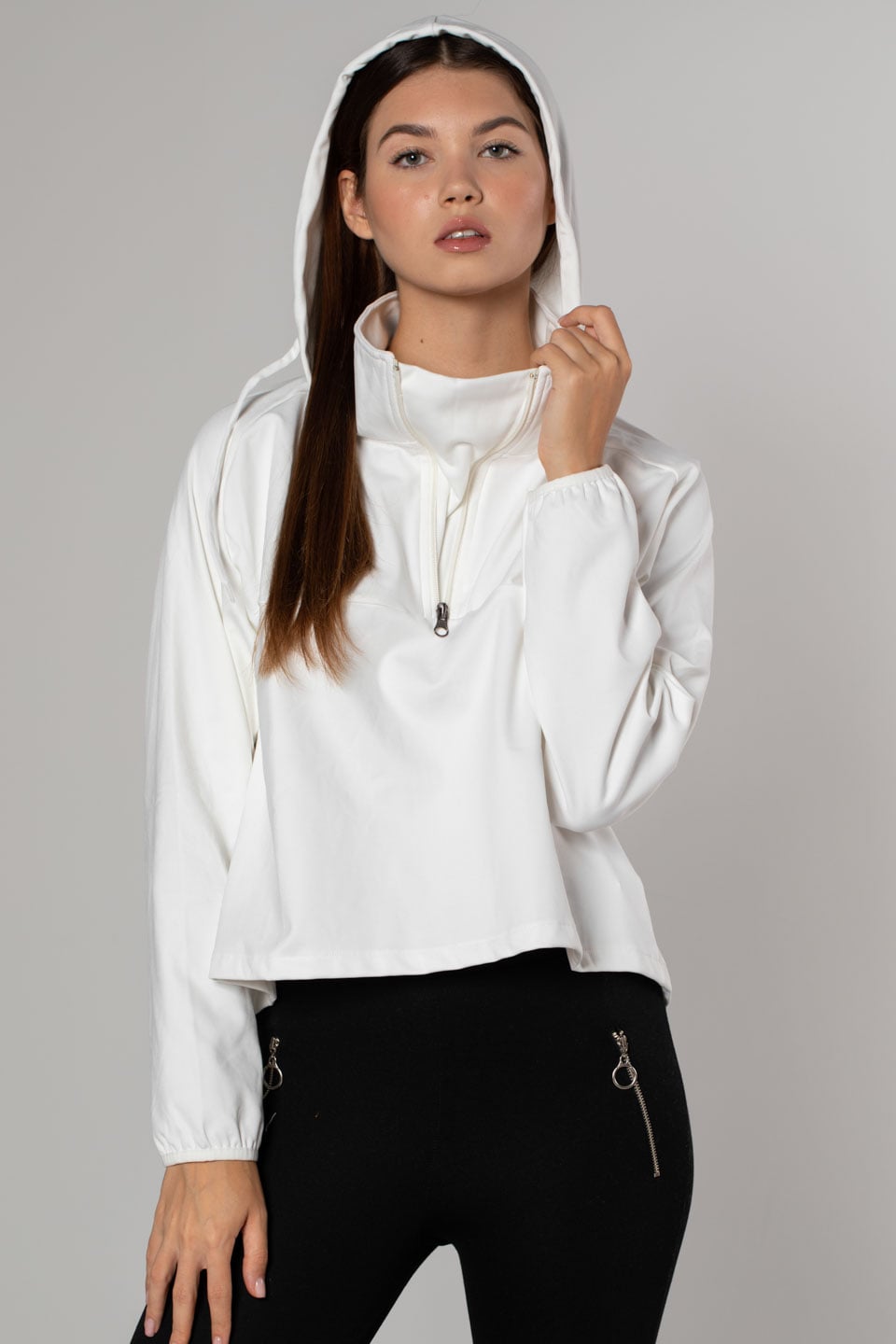 Kapüşonlu Dalgıç Sweatshirt-Ekru