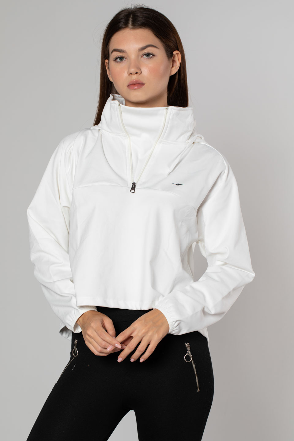Kapüşonlu Dalgıç Sweatshirt-Ekru