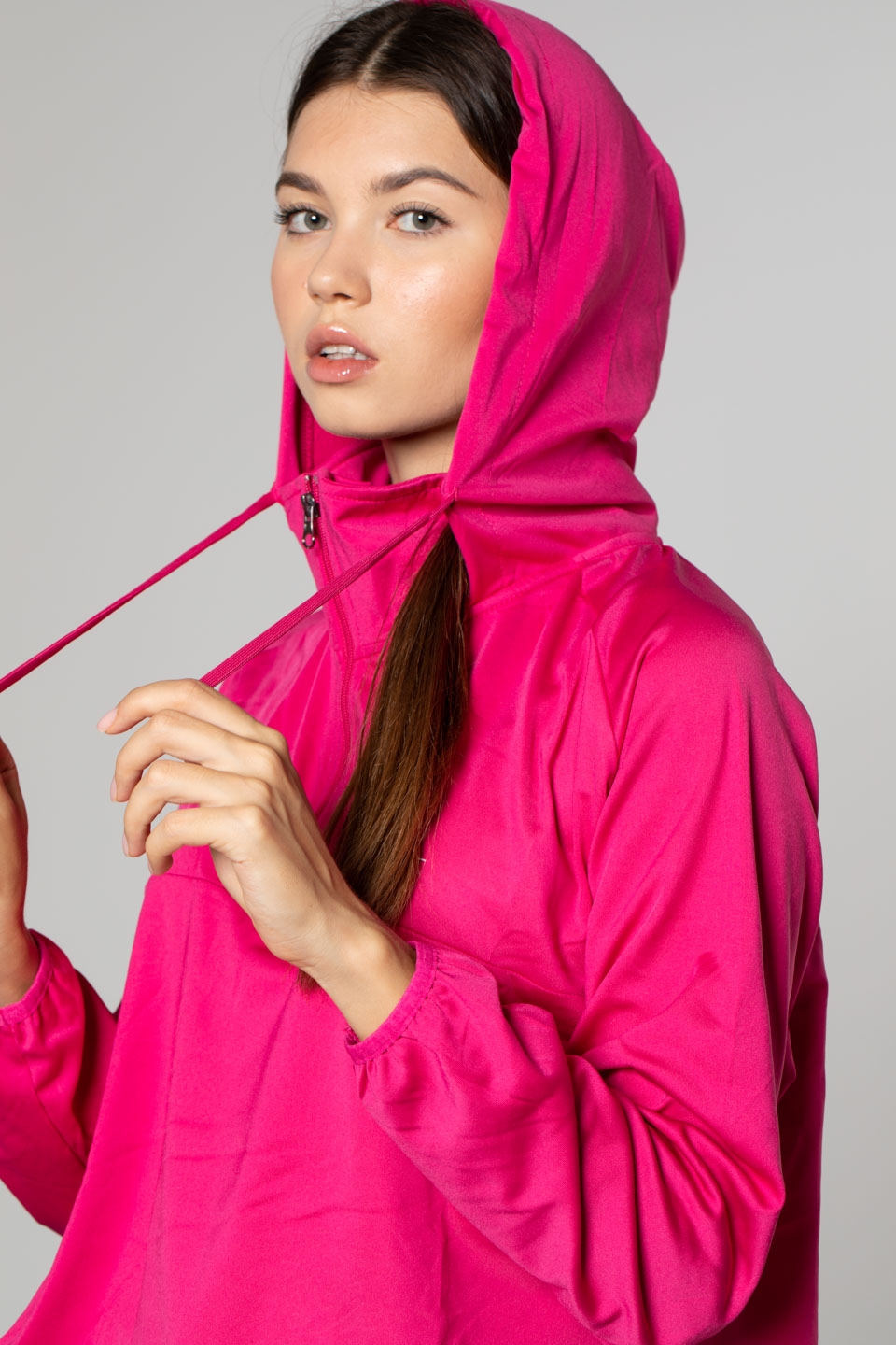 Kapüşonlu Dalgıç Sweatshirt-Fuşya
