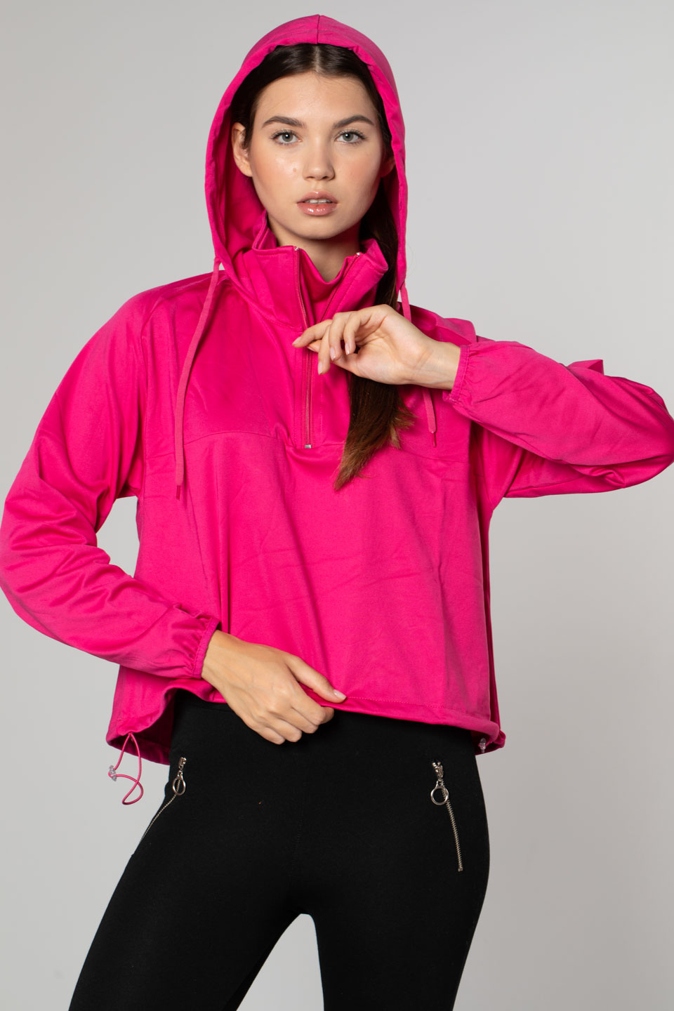 Kapüşonlu Dalgıç Sweatshirt-Fuşya