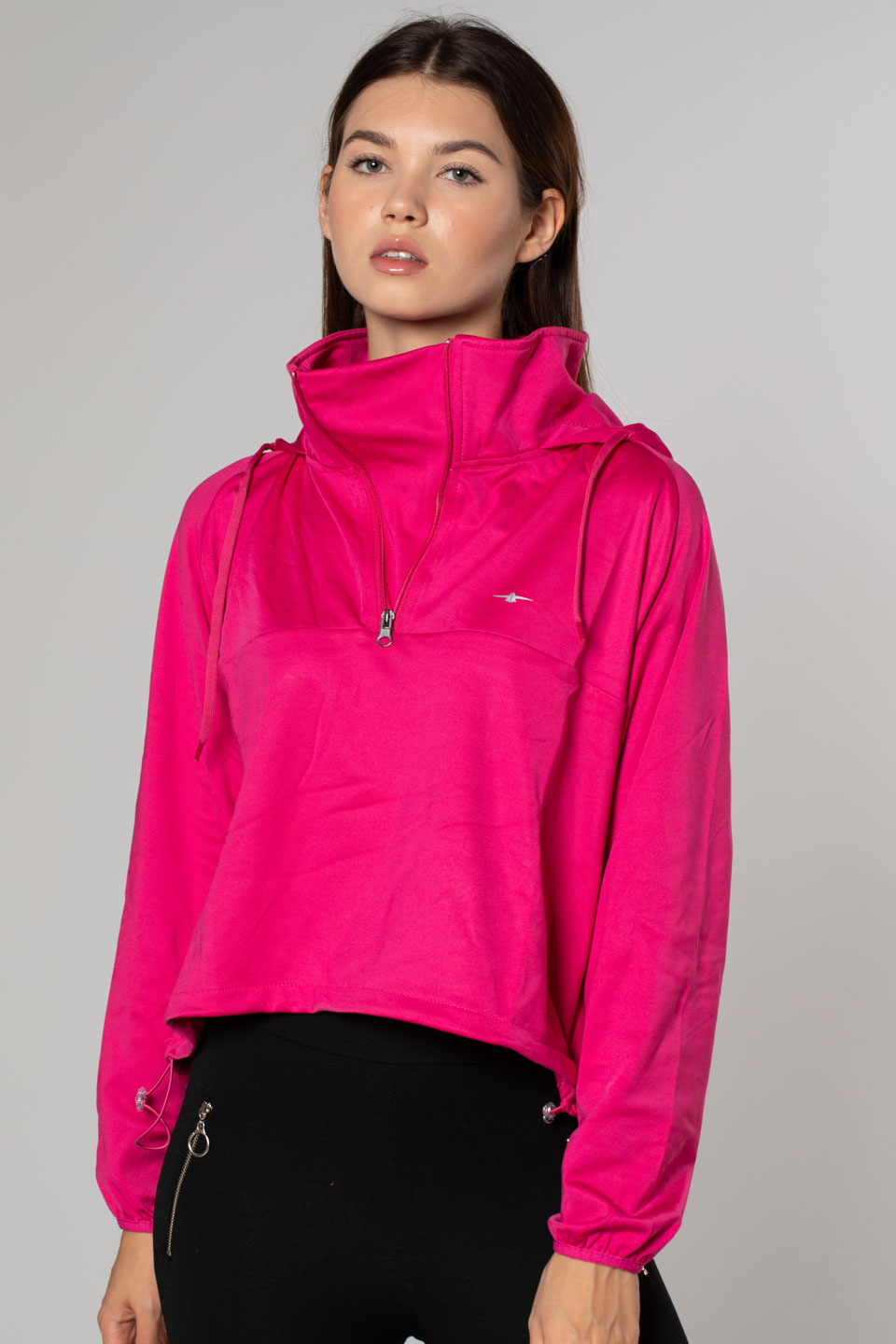 Kapüşonlu Dalgıç Sweatshirt-Fuşya