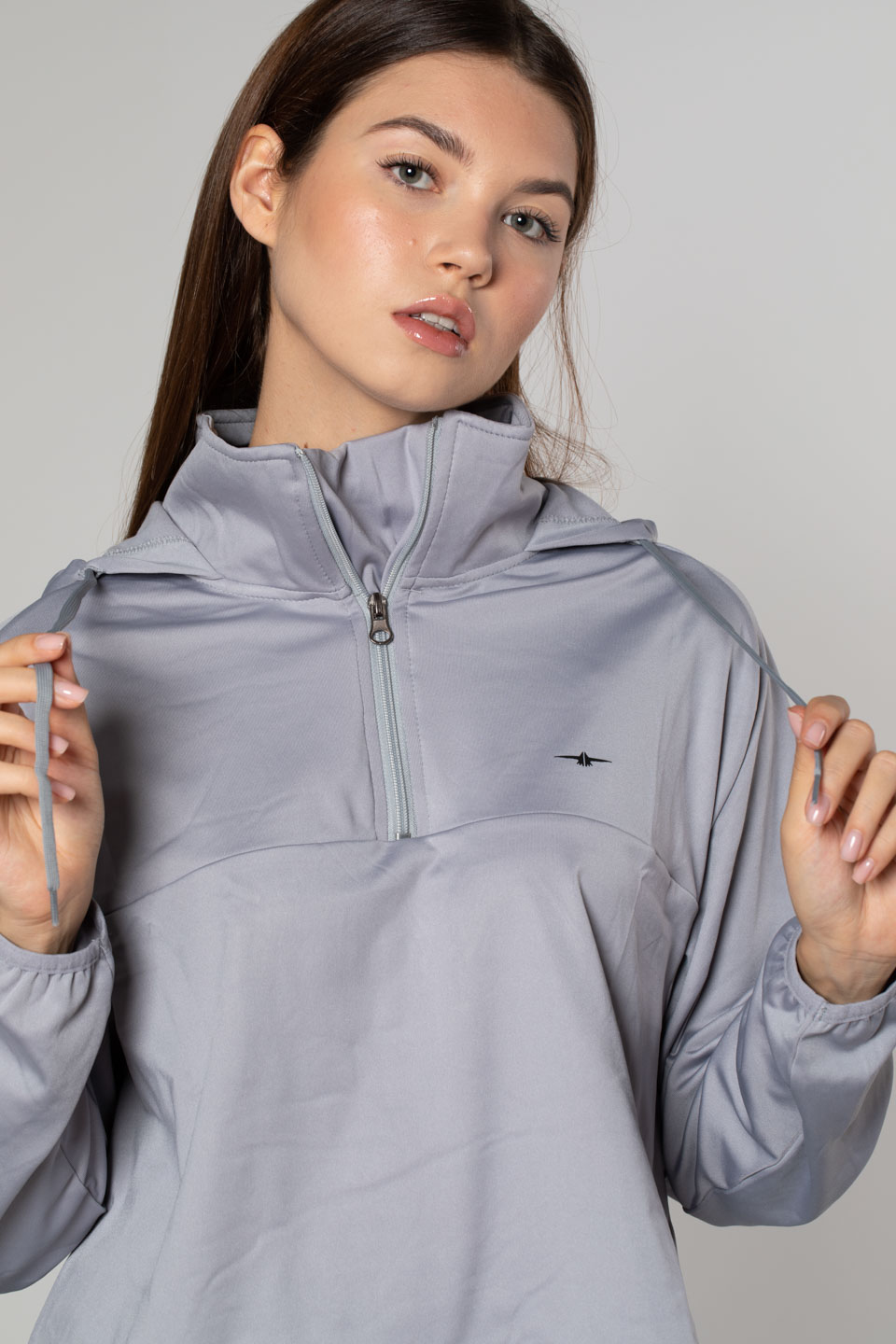 Kapüşonlu Dalgıç Sweatshirt-Gri
