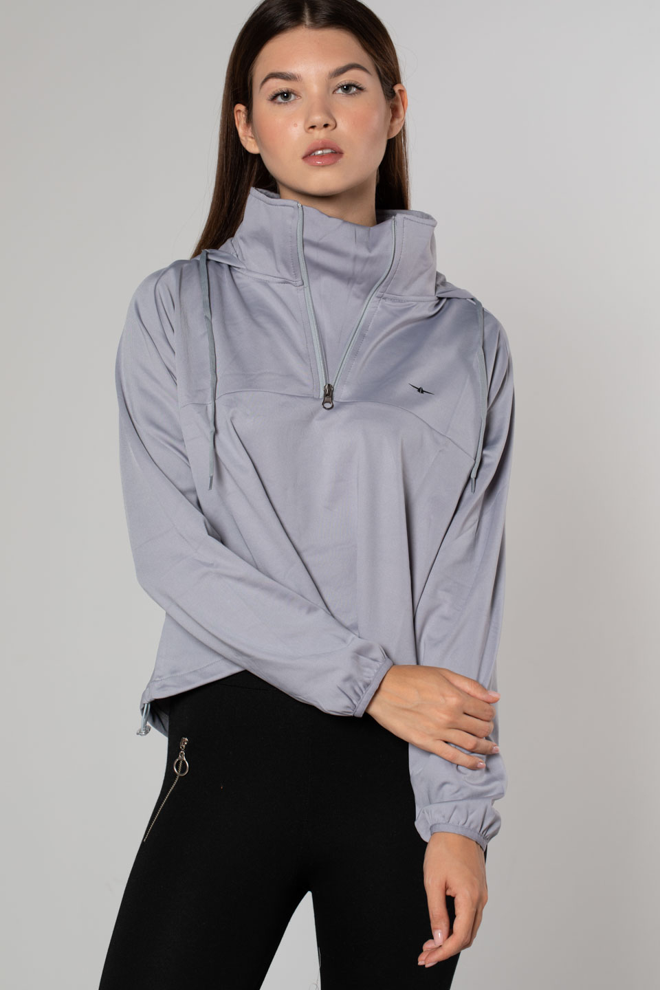 Kapüşonlu Dalgıç Sweatshirt-Gri