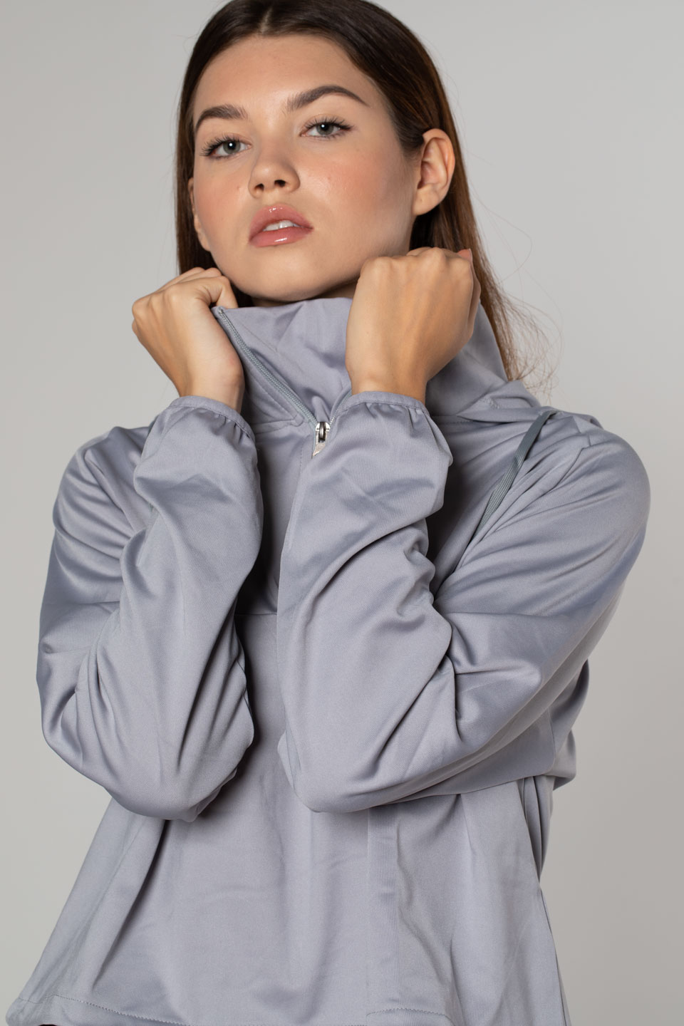 Kapüşonlu Dalgıç Sweatshirt-Gri