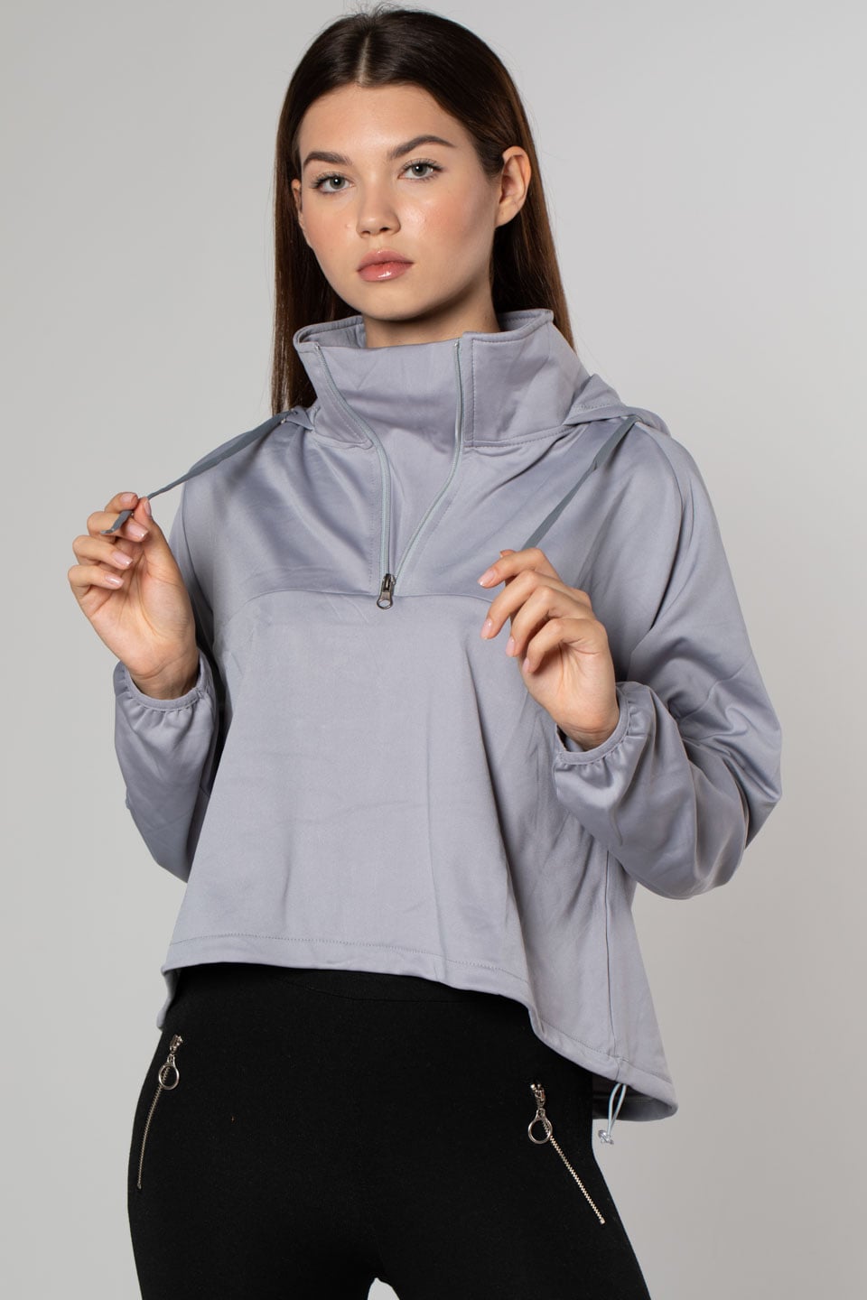 Kapüşonlu Dalgıç Sweatshirt-Gri