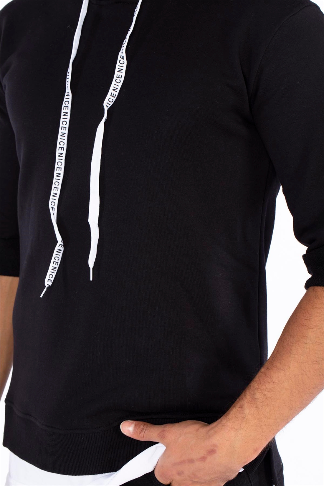 Kapüşonlu Double Kol Sweatshirt-Siyah