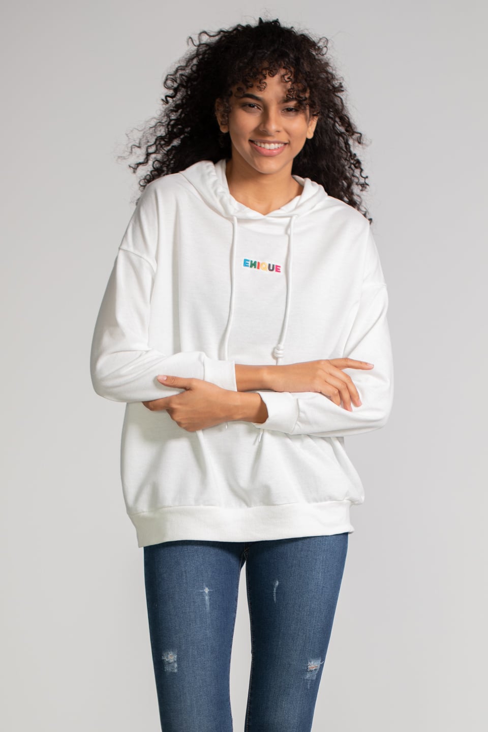 Kapüşonlu Enique Baskılı Sweatshirt - Ekru