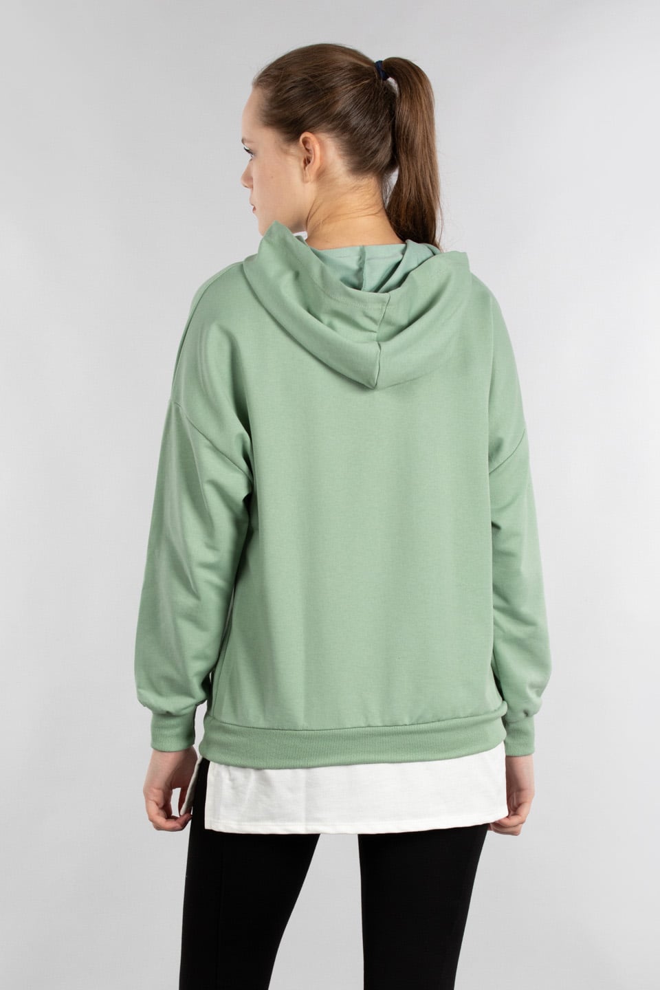 Kapüşonlu etek ucu penye garnili sweatshirt-9651 Mint