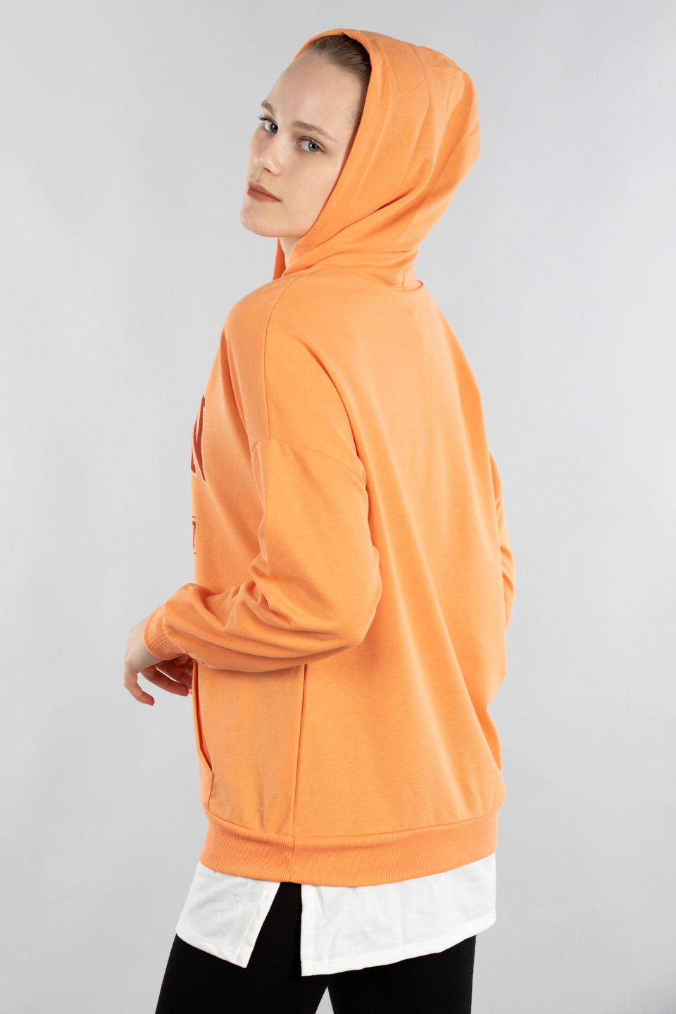 Kapüşonlu etek ucu penye garnili sweatshirt-9651 Kavun