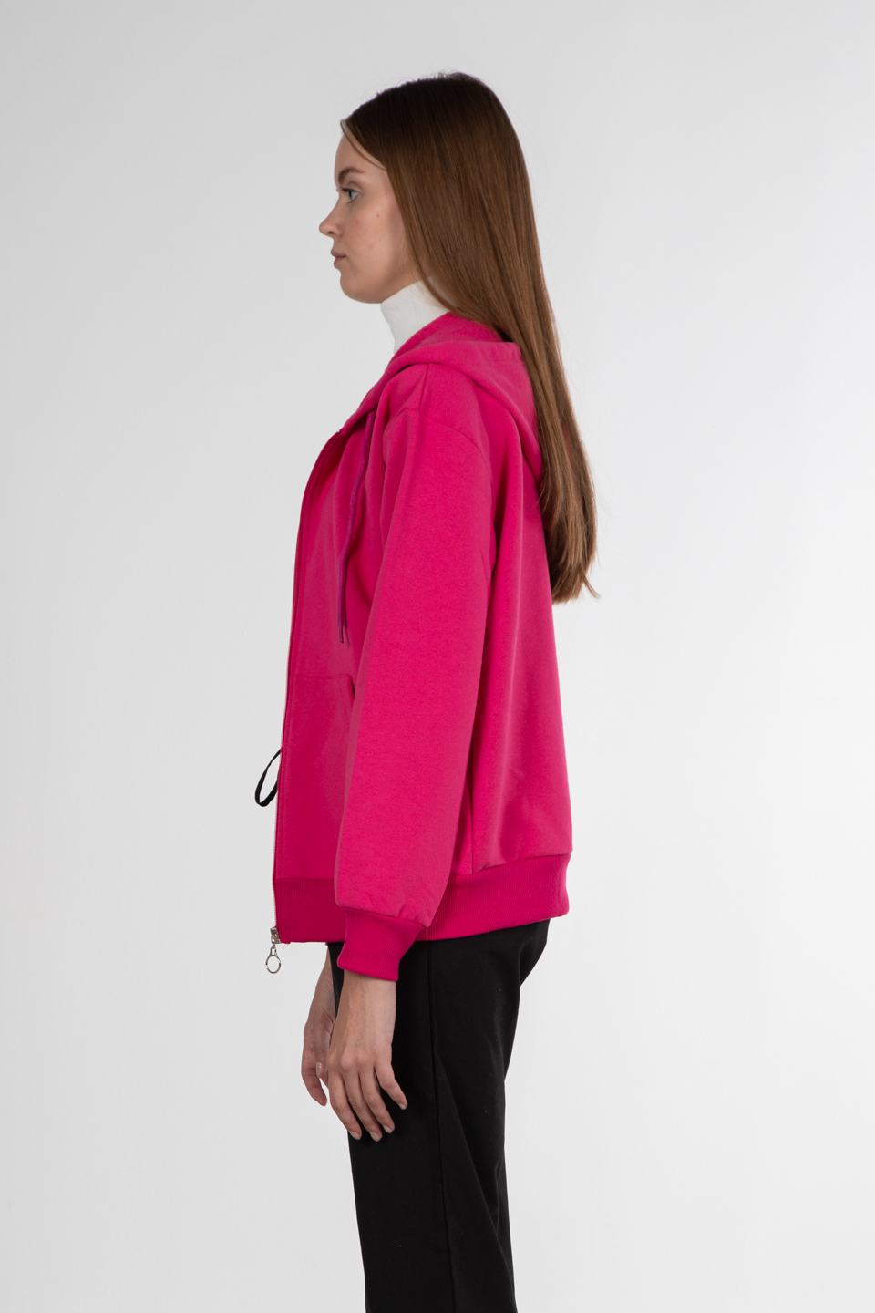 Kapüşonlu fermuarlı sweatshirt-1030 Fuşya