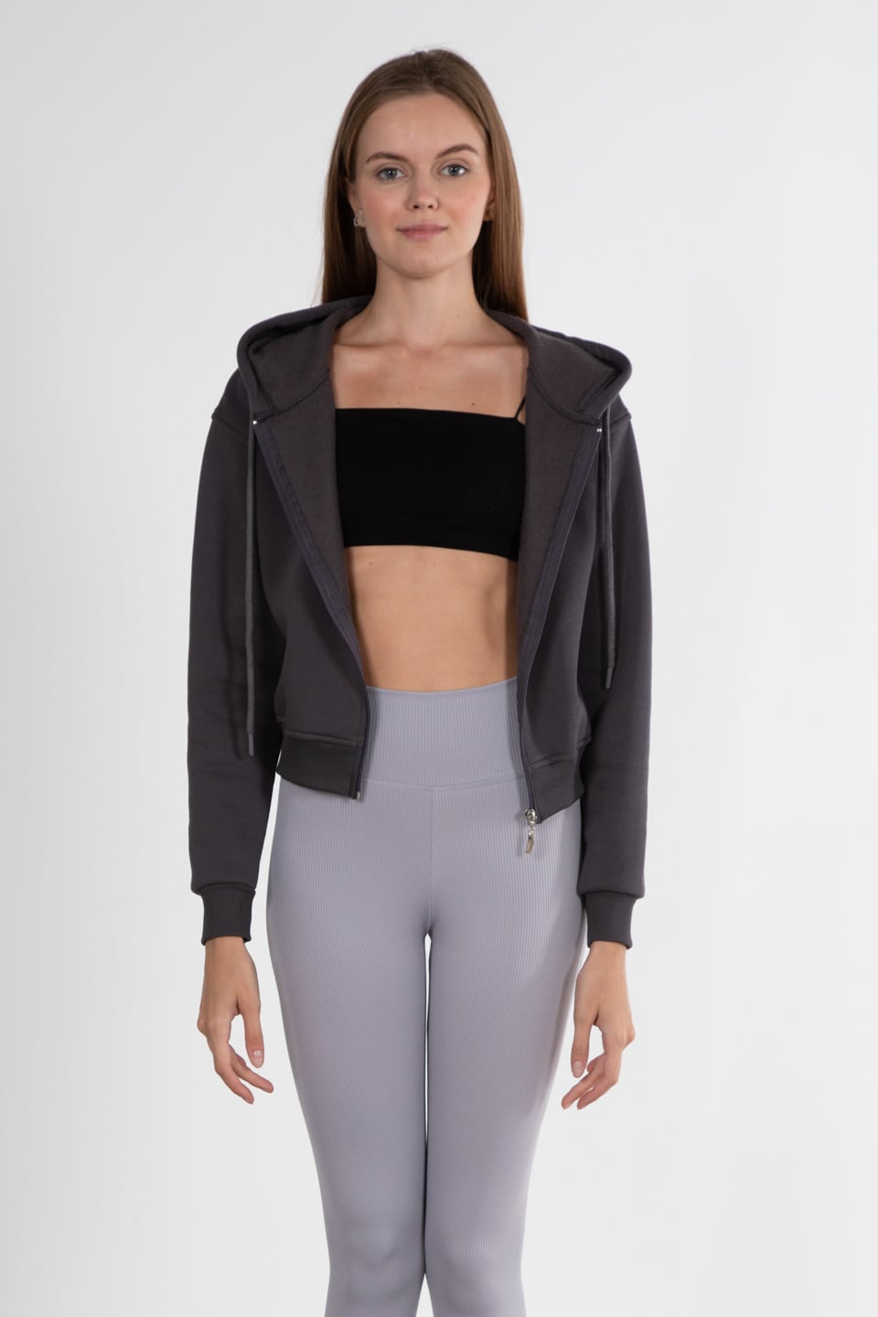 Kapüşonlu fermuarlı sweatshirt-80052 Antrasit