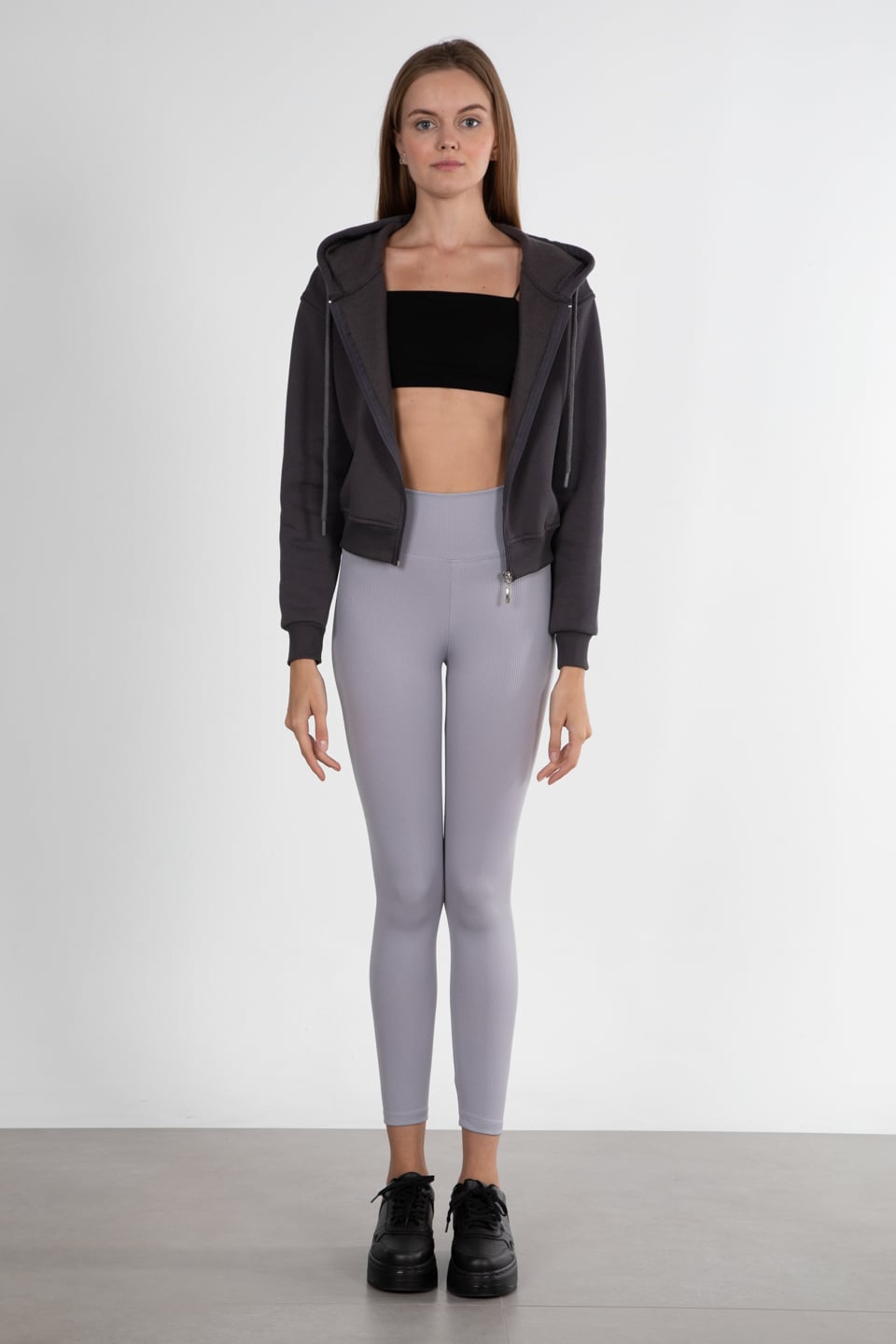 Kapüşonlu fermuarlı sweatshirt-80052 Antrasit
