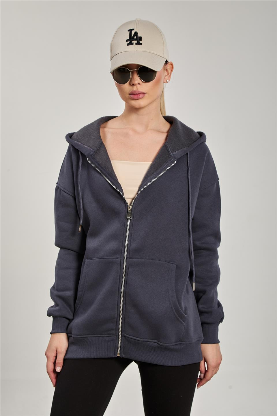 Kapüşonlu Fermuarlı Sweatshirt - Antrasit