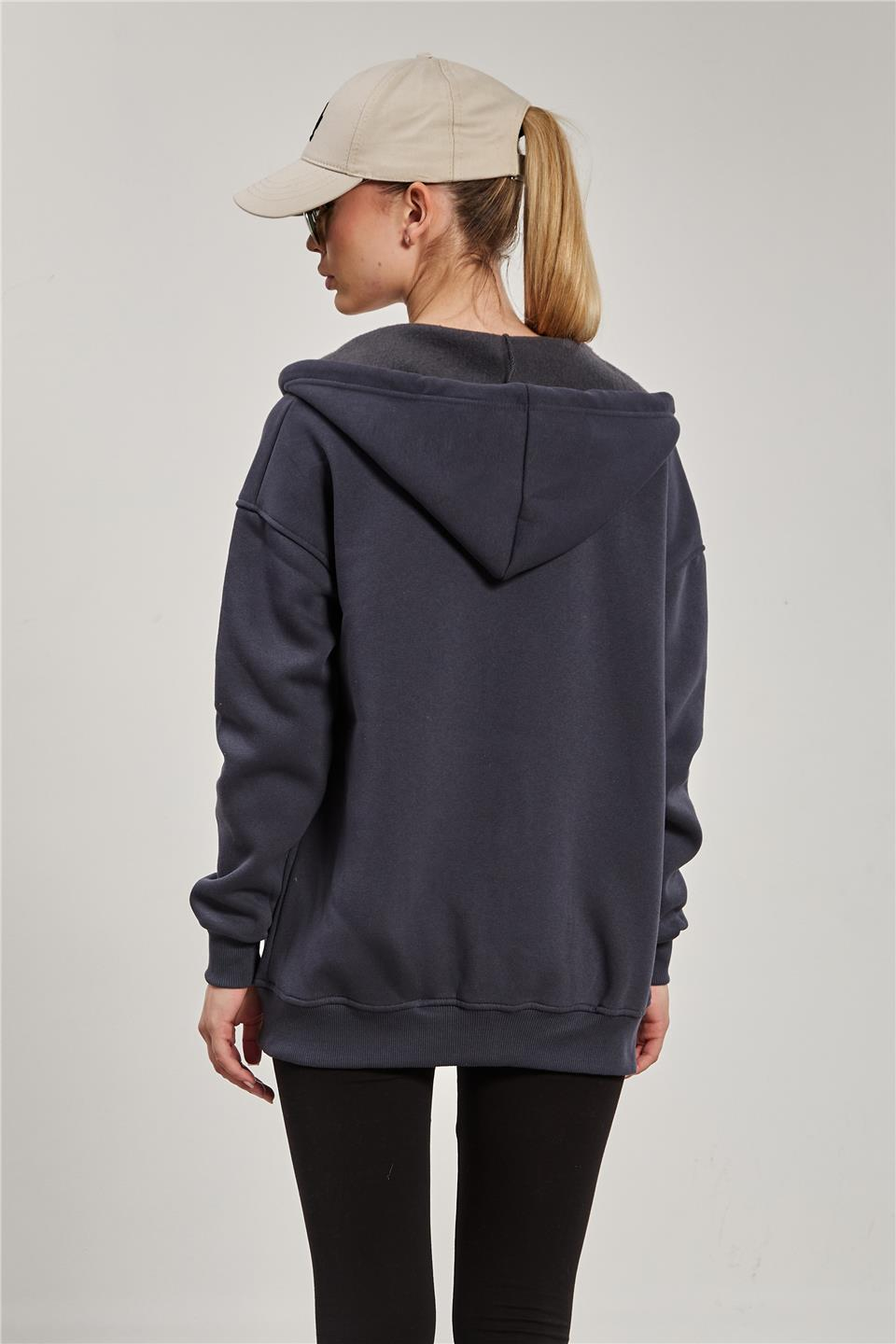 Kapüşonlu Fermuarlı Sweatshirt - Antrasit