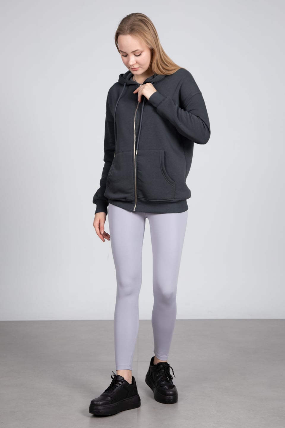 Kapüşonlu fermuarlı sweatshirt-DVN0032 B.Antrasit