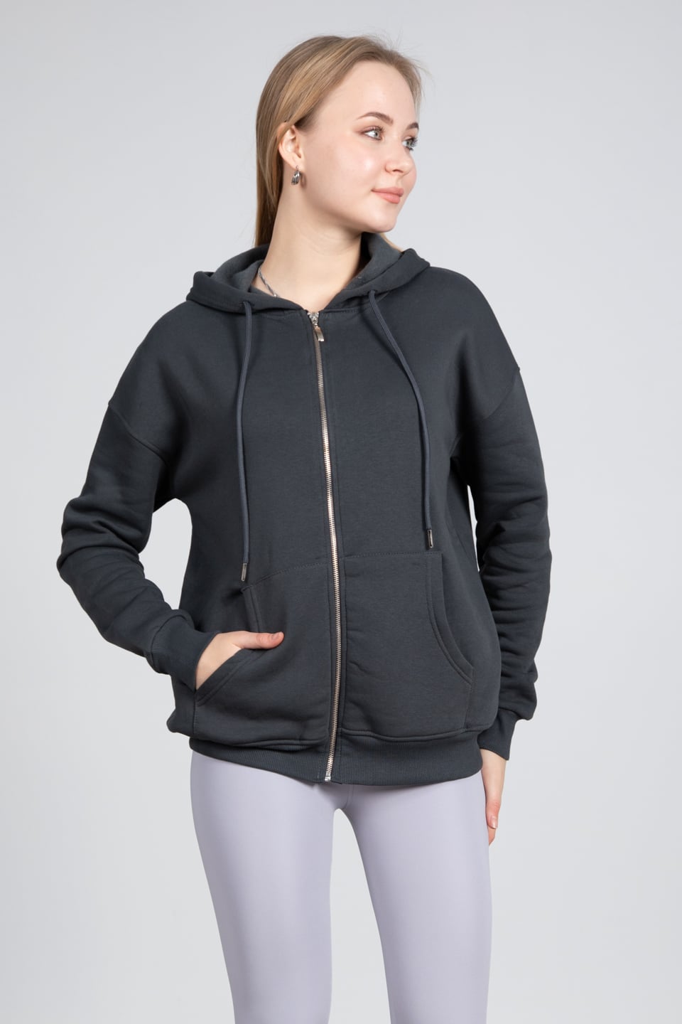 Kapüşonlu fermuarlı sweatshirt-DVN0032 B.Antrasit