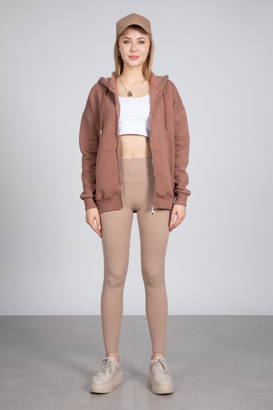 Kapüşonlu fermuarlı sweatshirt-DVN0032 Çikolata