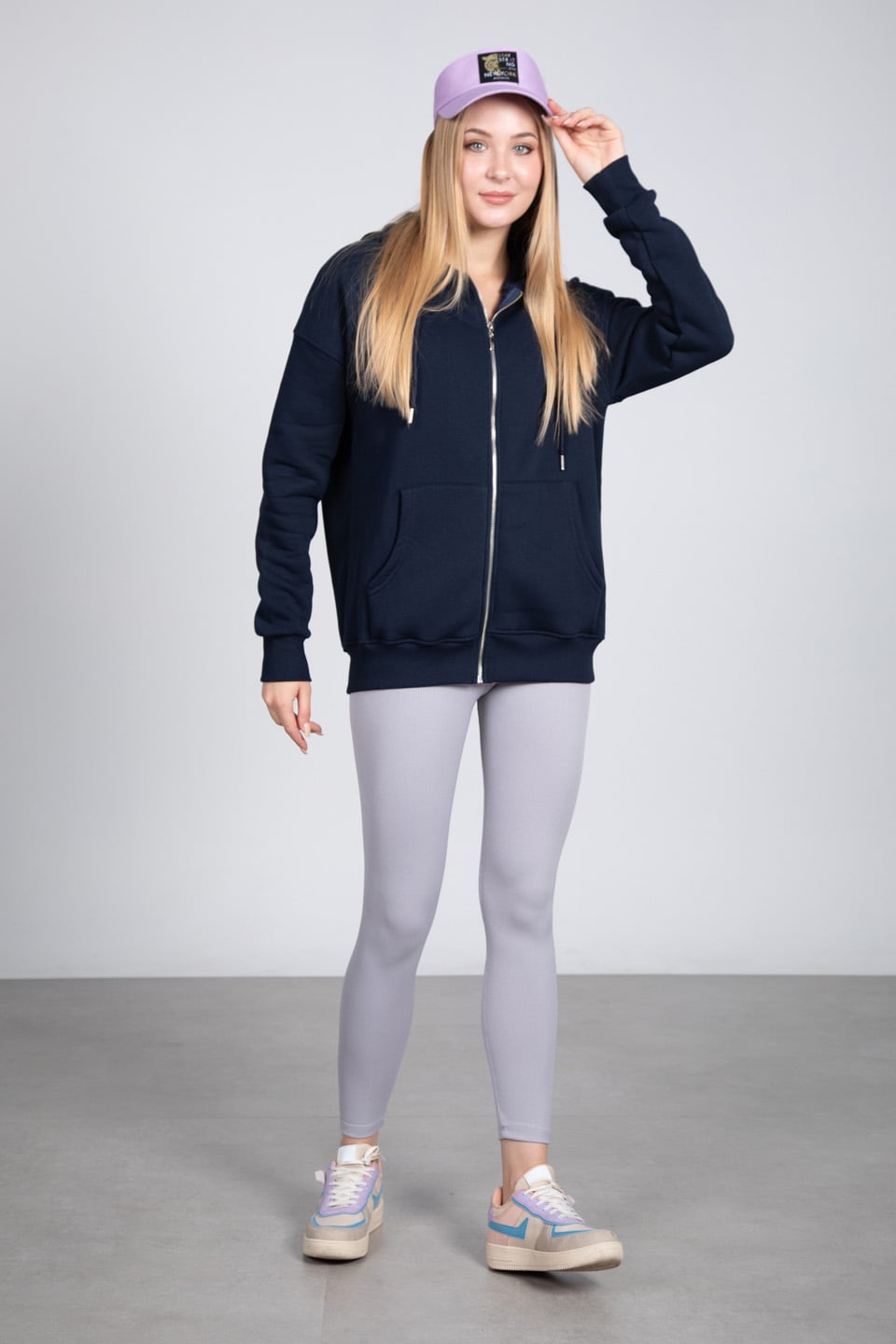 Kapüşonlu fermuarlı sweatshirt-DVN0032 Lacivert