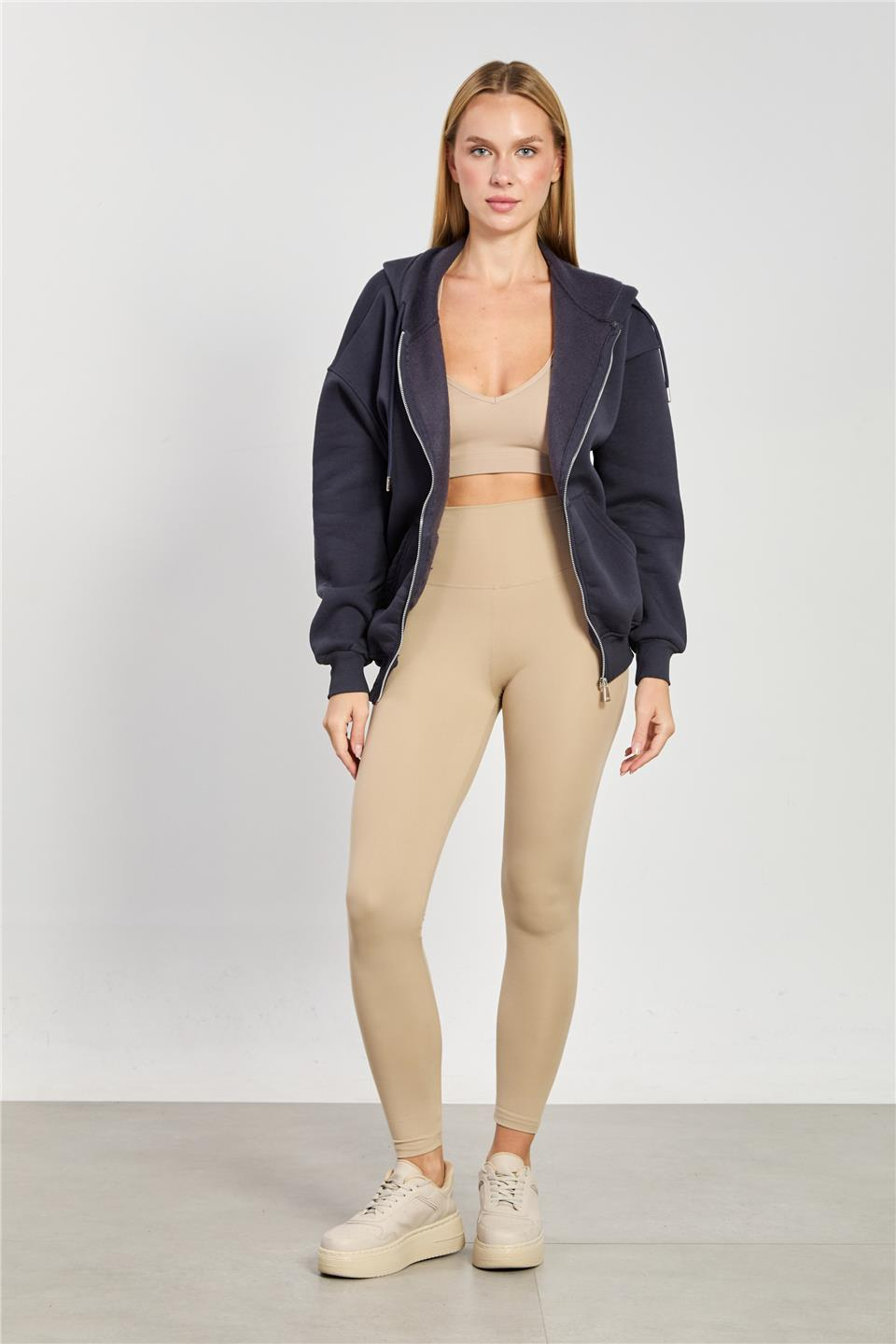 Kapüşonlu fermuarlı sweatshirt-DVN0032 B.Antrasit