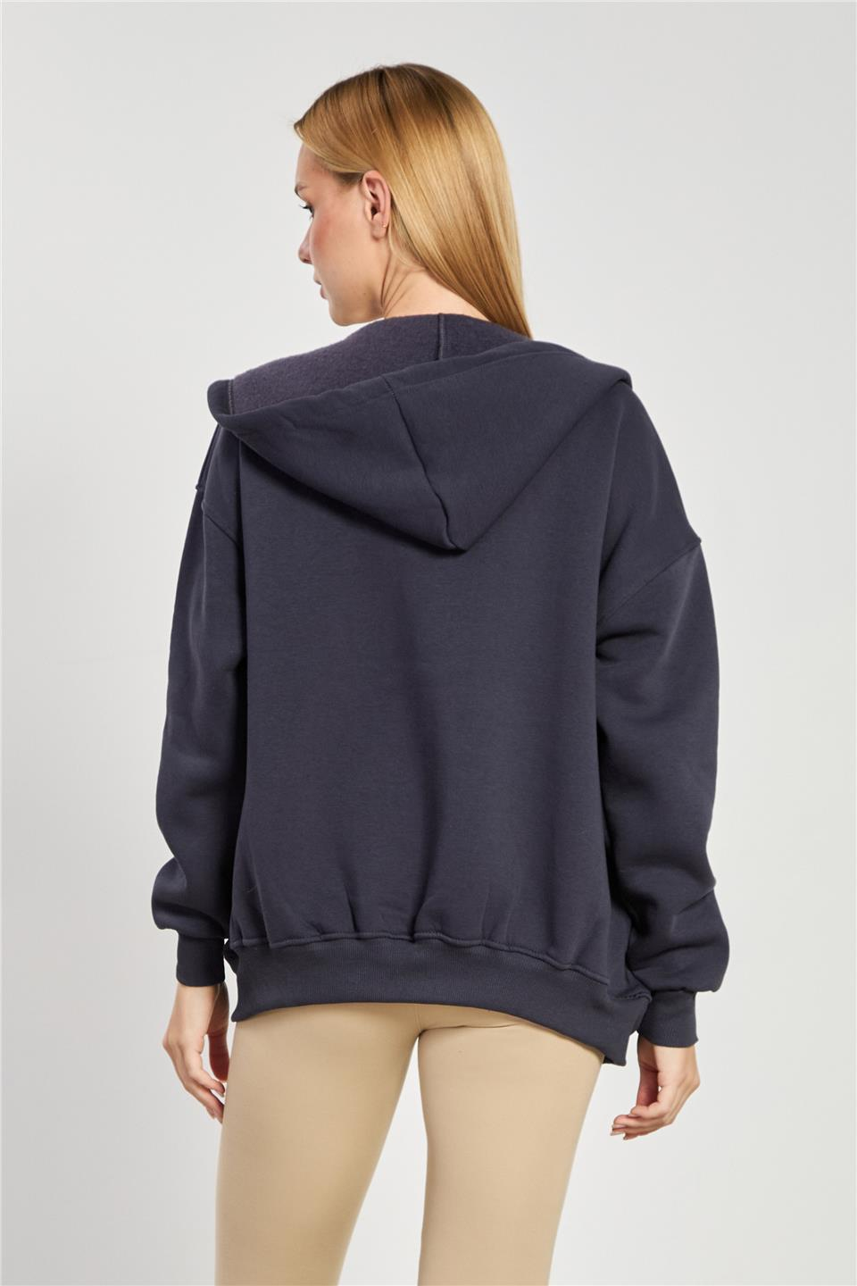 Kapüşonlu fermuarlı sweatshirt-DVN0032 B.Antrasit