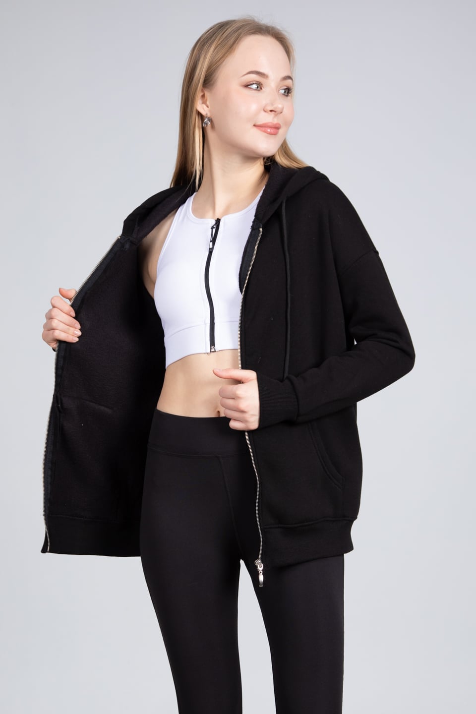 Kapüşonlu fermuarlı sweatshirt-DVN0032 Siyah