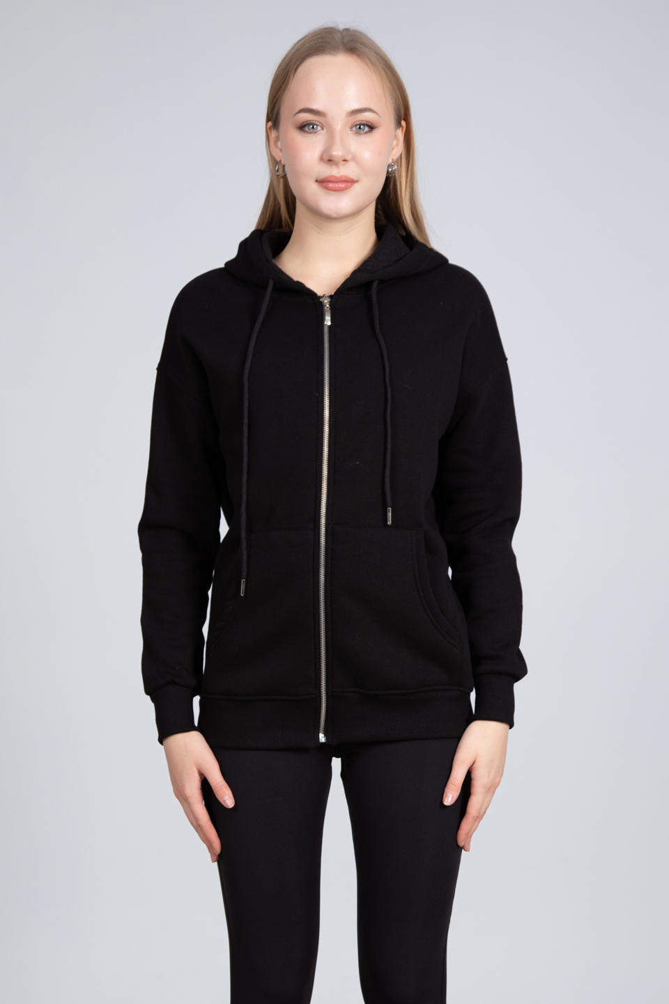 Kapüşonlu fermuarlı sweatshirt-DVN0032 Siyah