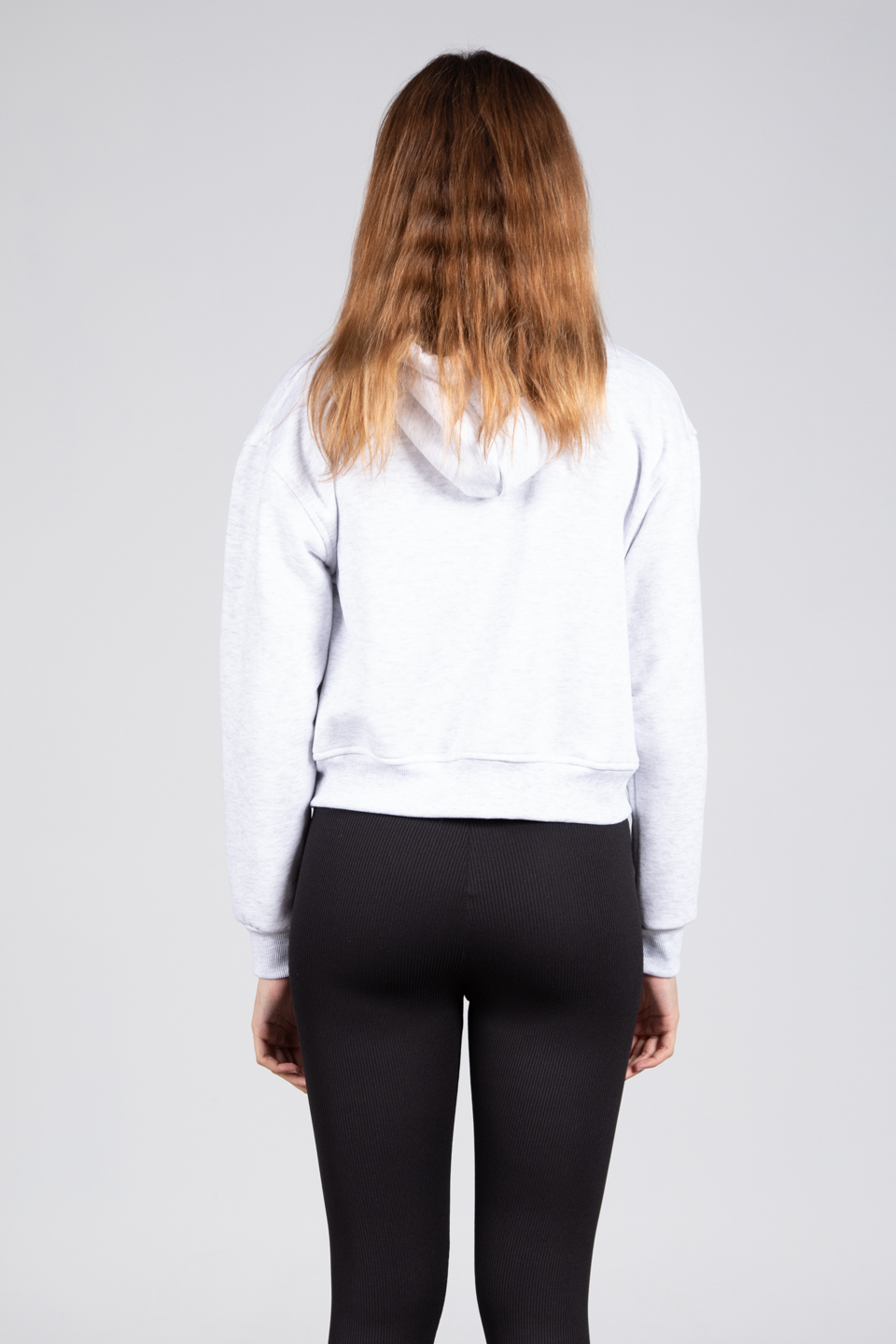 Kapüşonlu Fermuarlı Sweatshirt - Kar Melanj