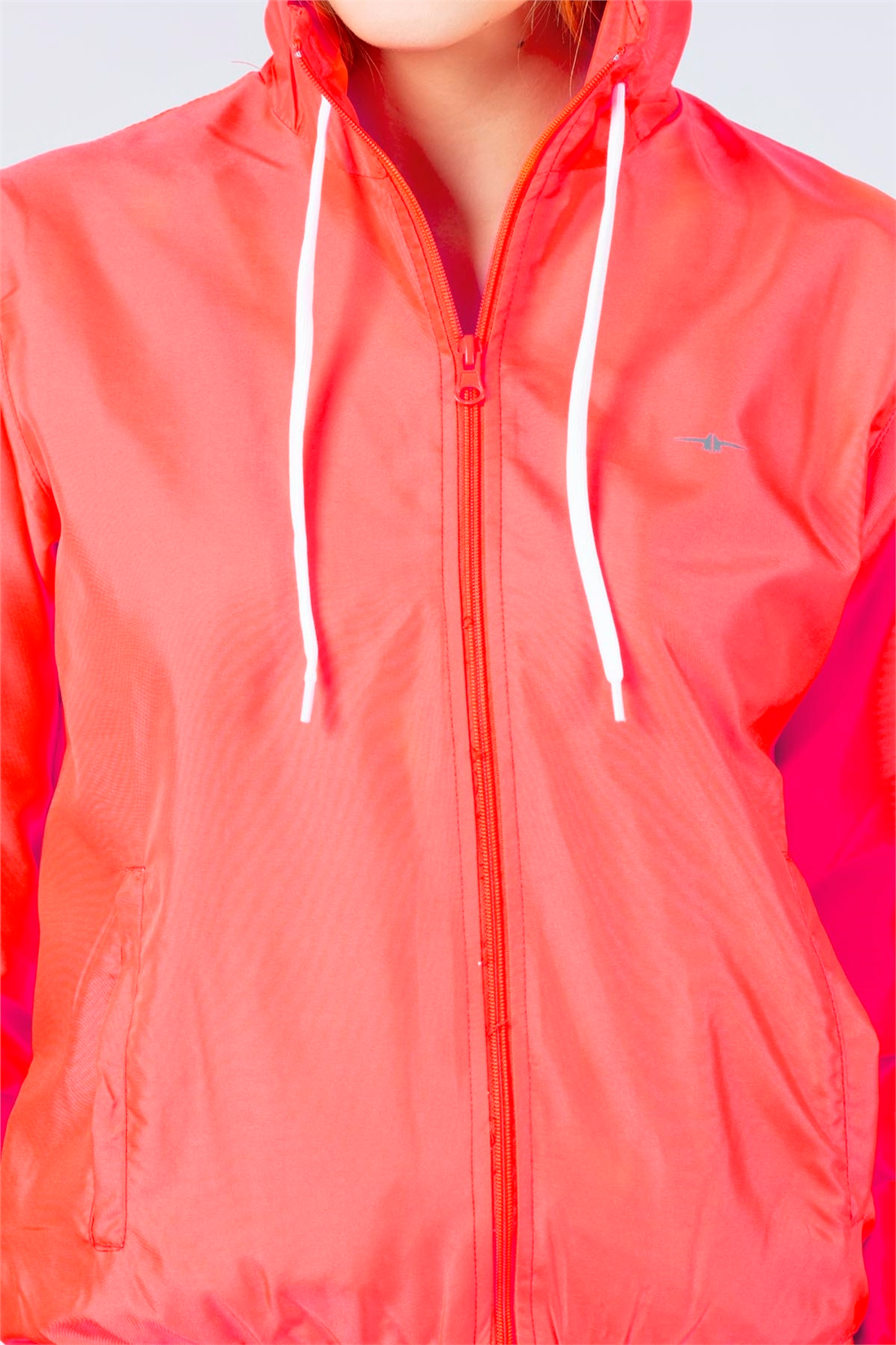 Kapüşonlu İnce Mont-Neon Coral