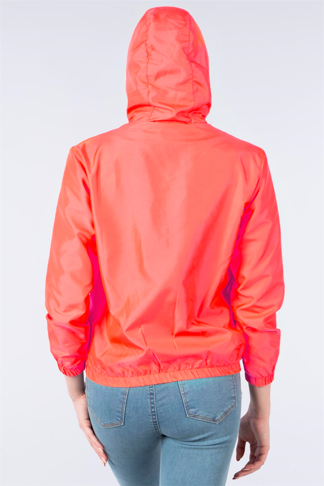 Kapüşonlu İnce Mont-Neon Coral