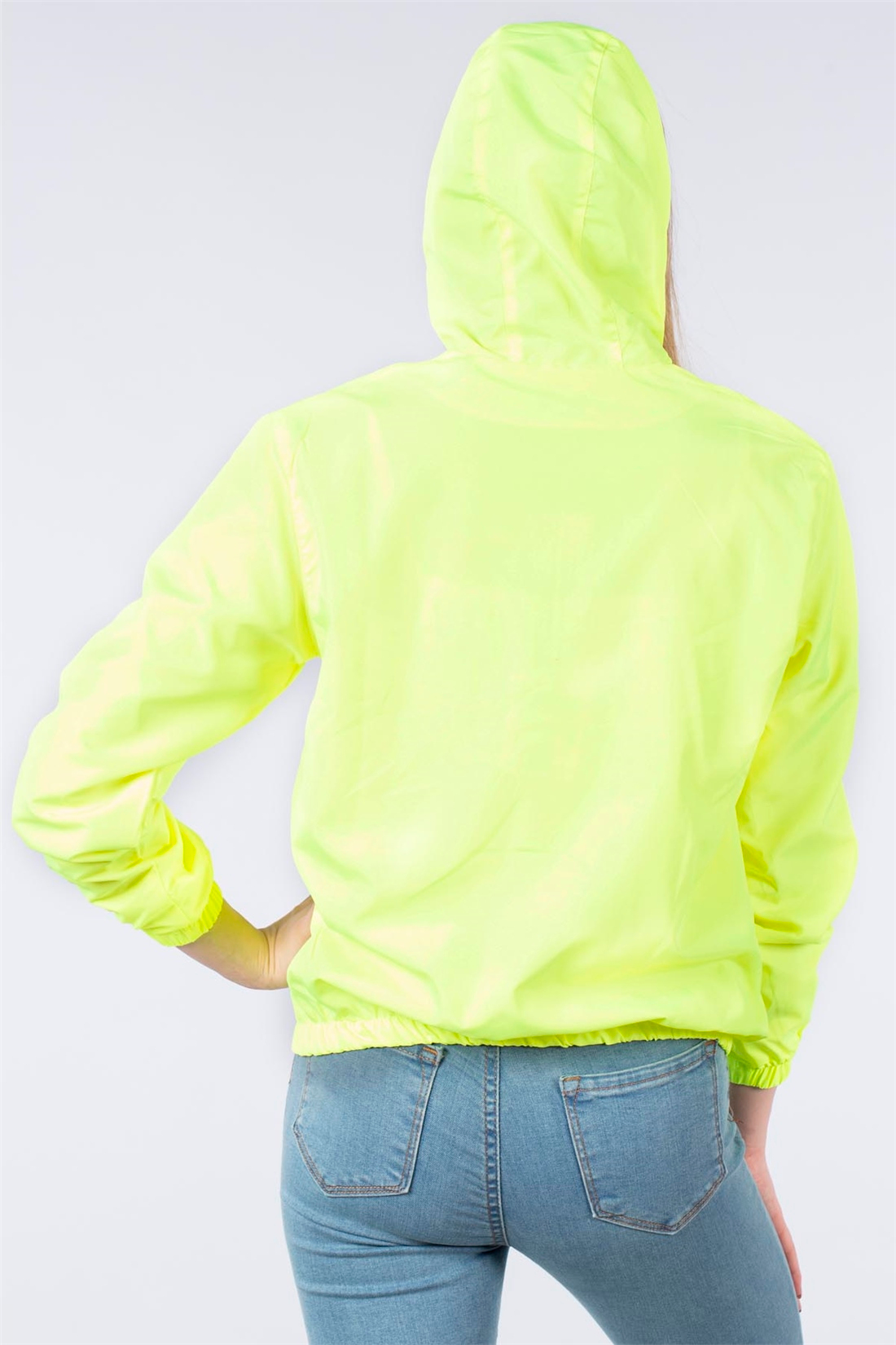 Kapüşonlu İnce Mont-Neon Sarı