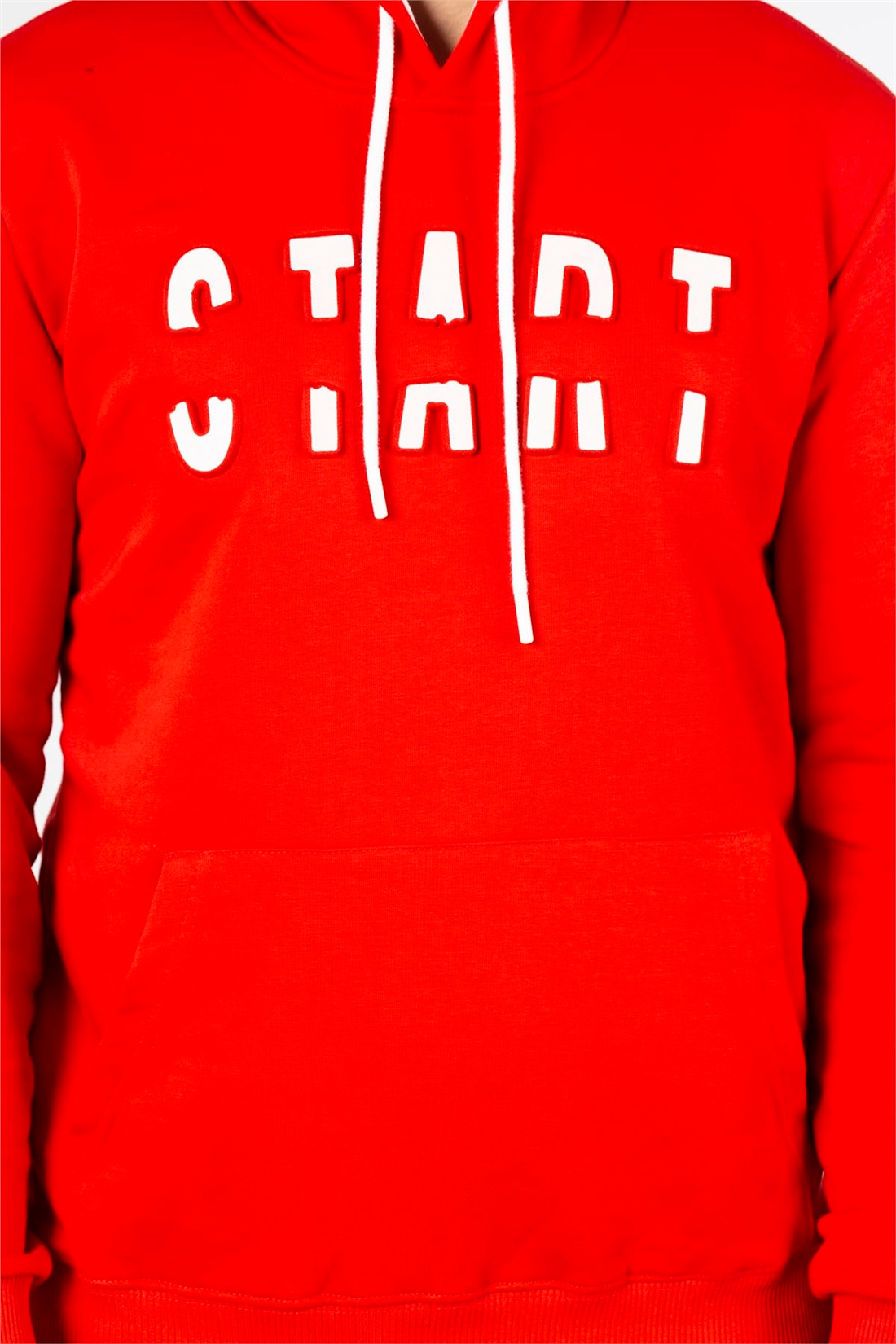 Kapüşonlu Kanguru Cep Sweatshirt-Kırmızı
