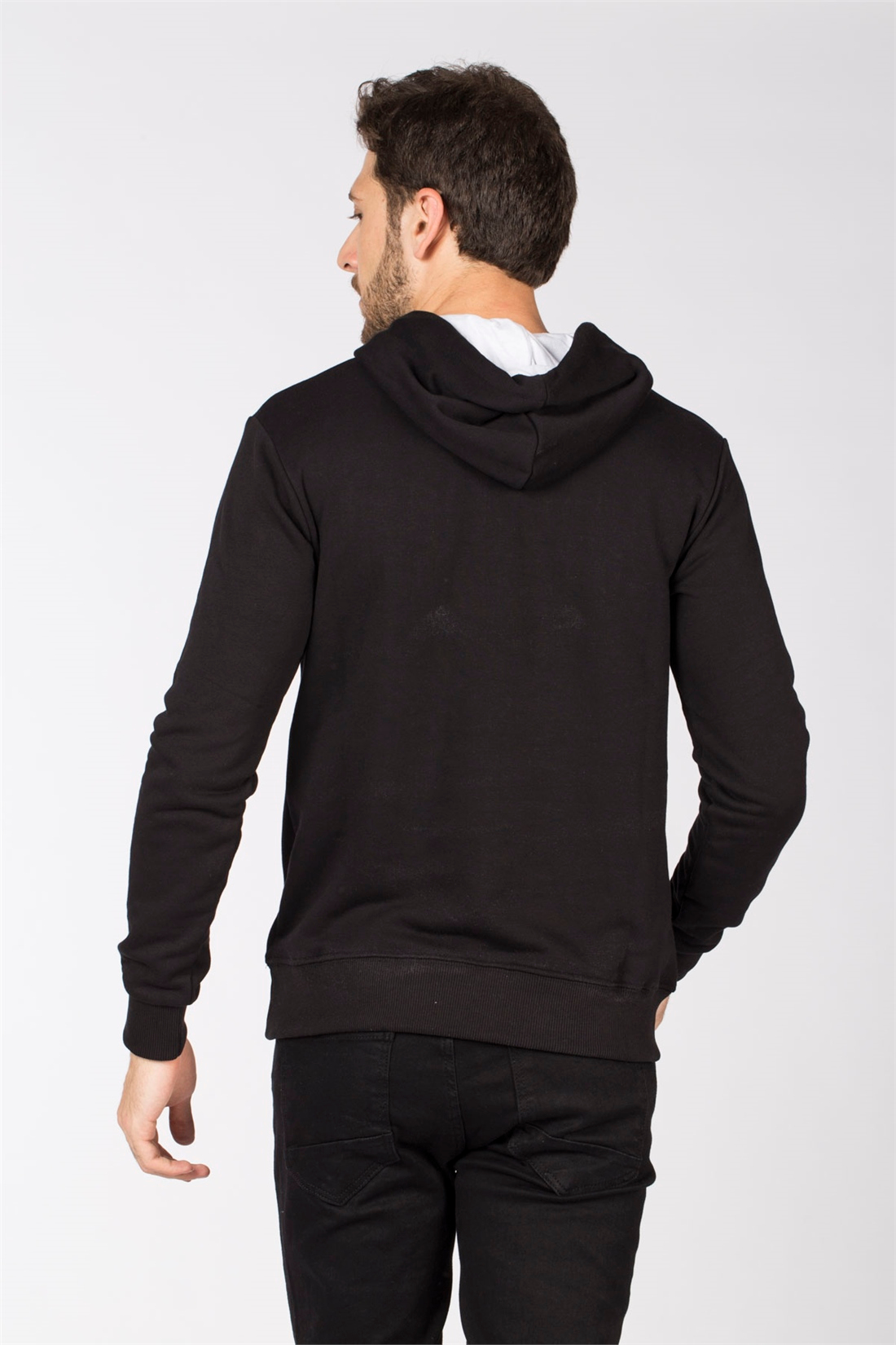 Kapüşonlu Kanguru Cep Sweatshirt-Siyah