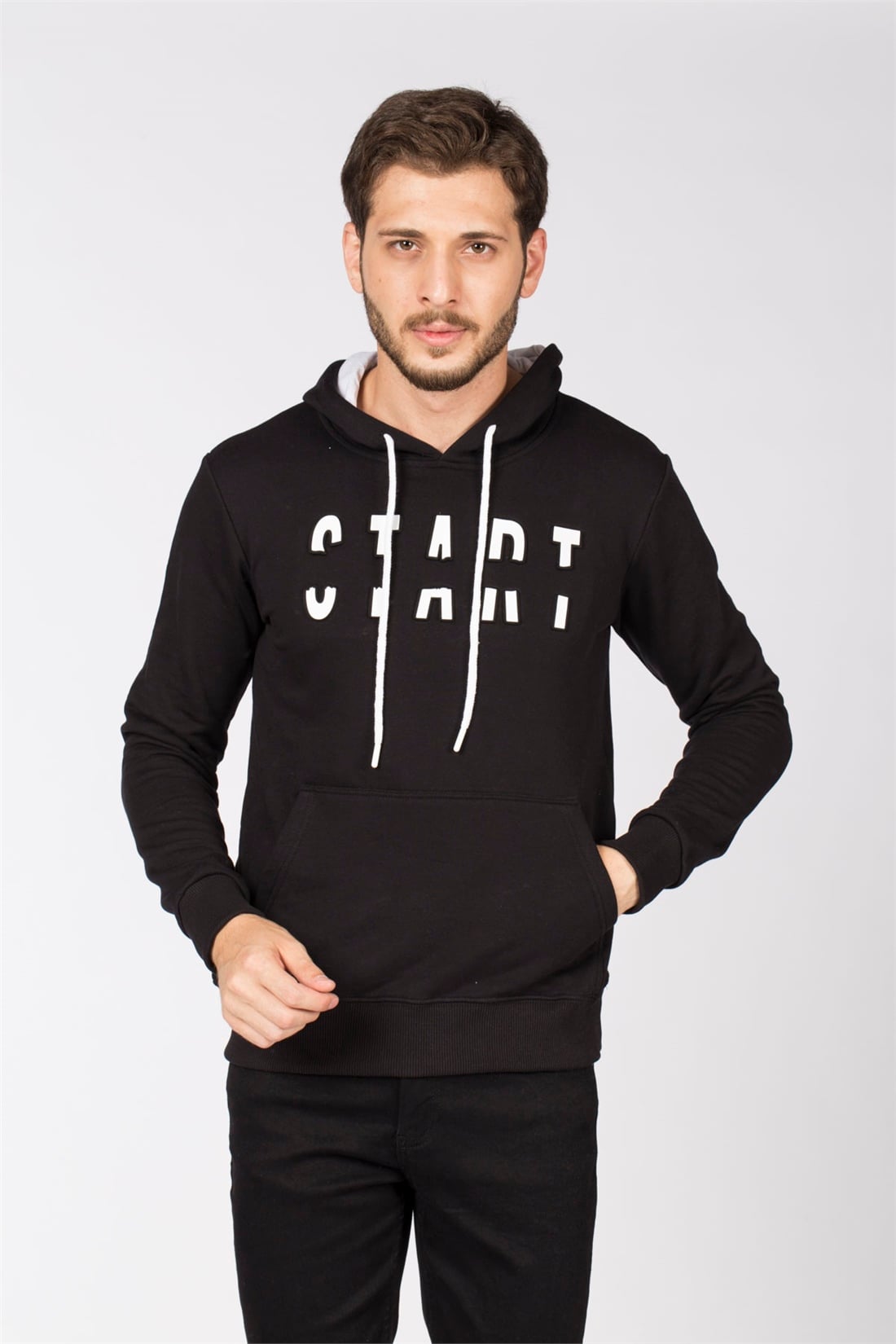 Kapüşonlu Kanguru Cep Sweatshirt-Siyah