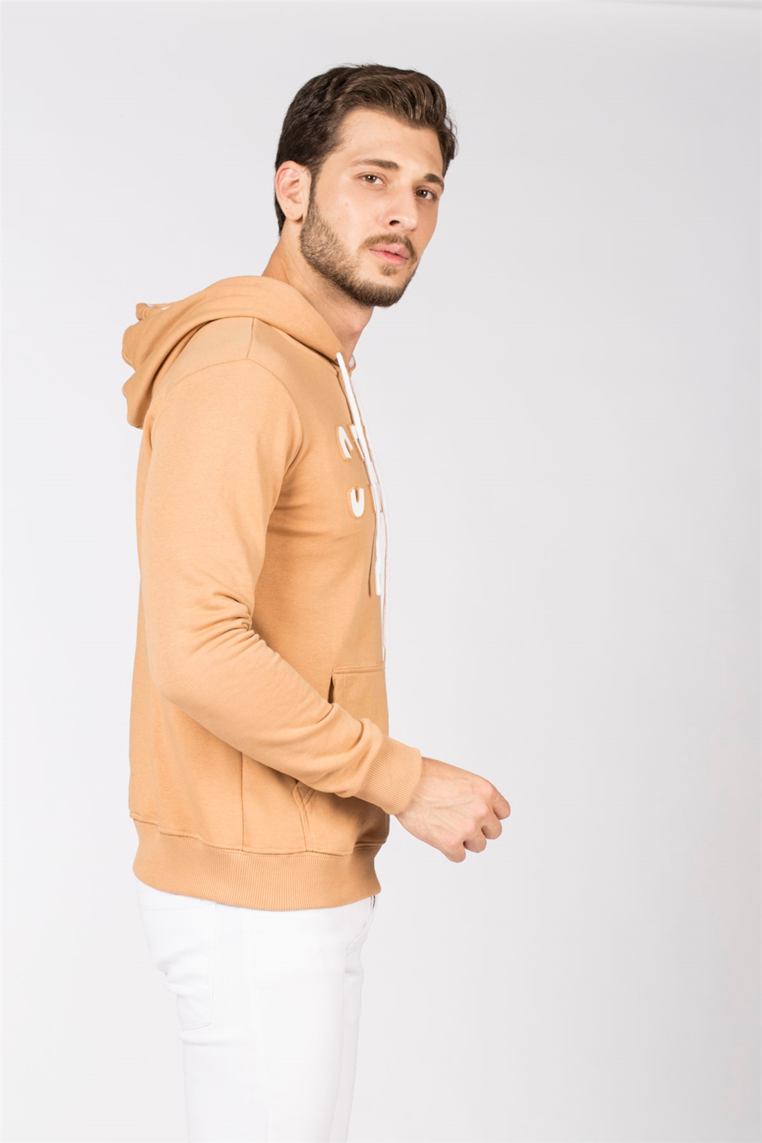 Kapüşonlu Kanguru Cep Sweatshirt-Sütlü Kahve