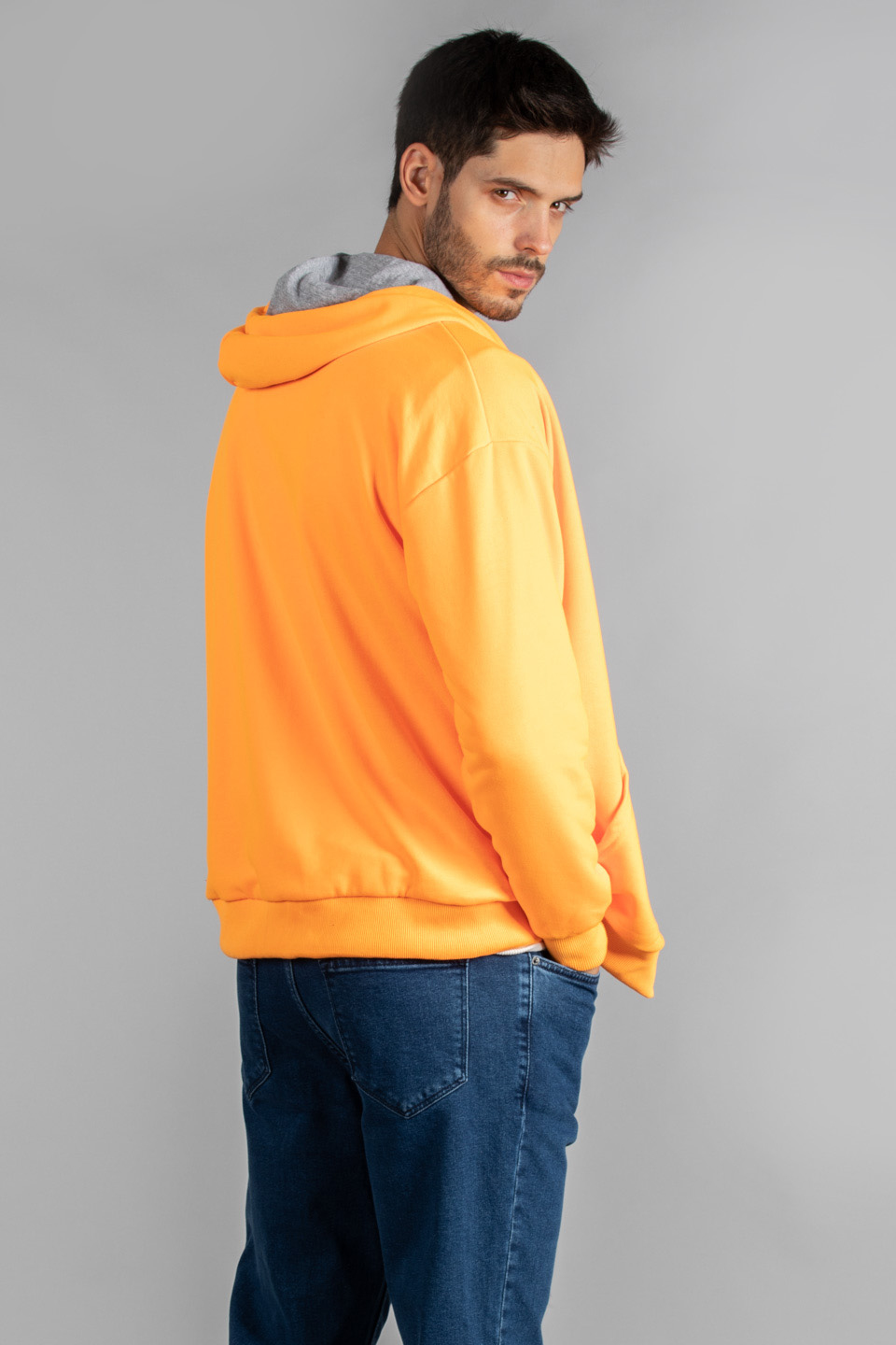 Kapüşonlu kanguru cepli fermuarlı sweat-1500M Neon Oranj
