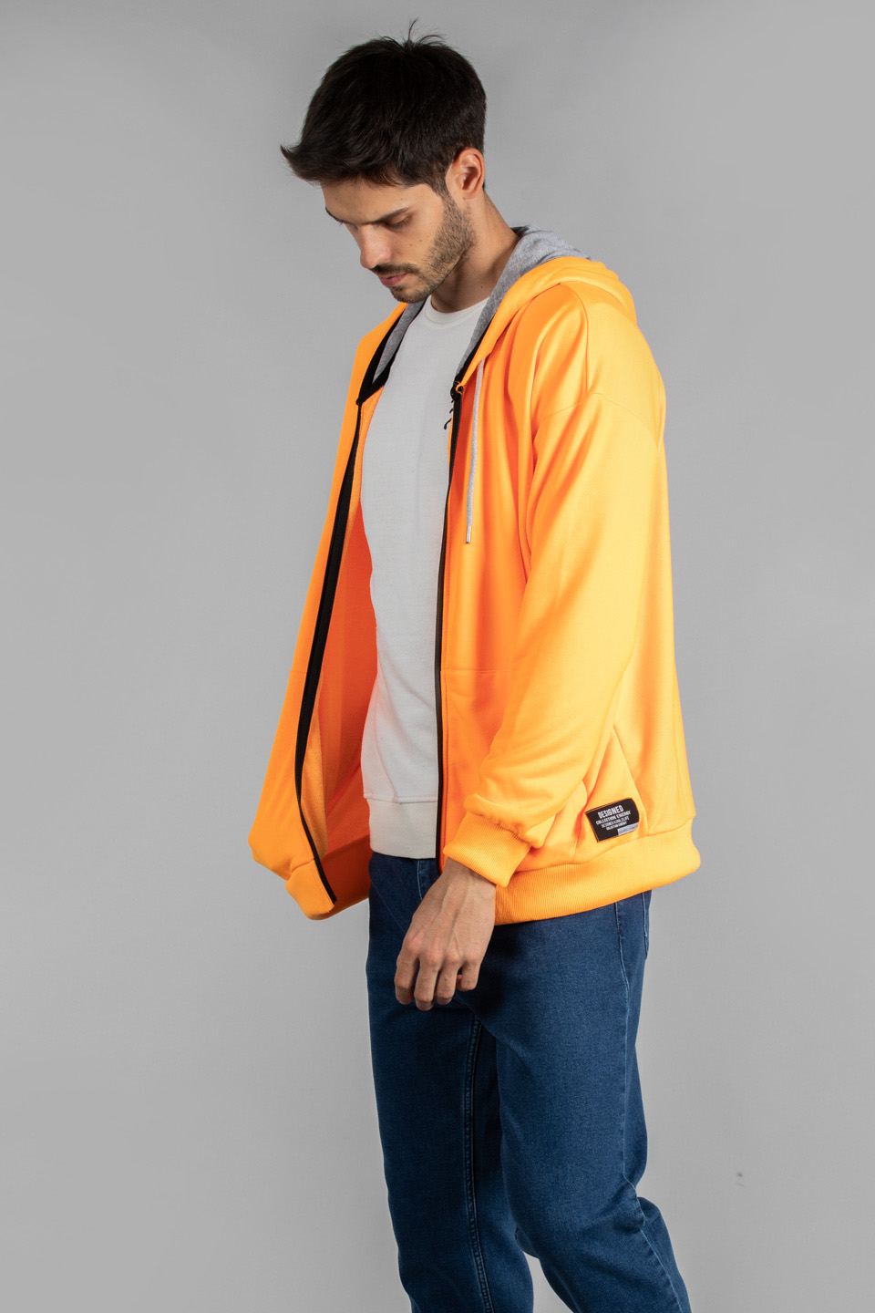 Kapüşonlu kanguru cepli fermuarlı sweat-1500M Neon Oranj