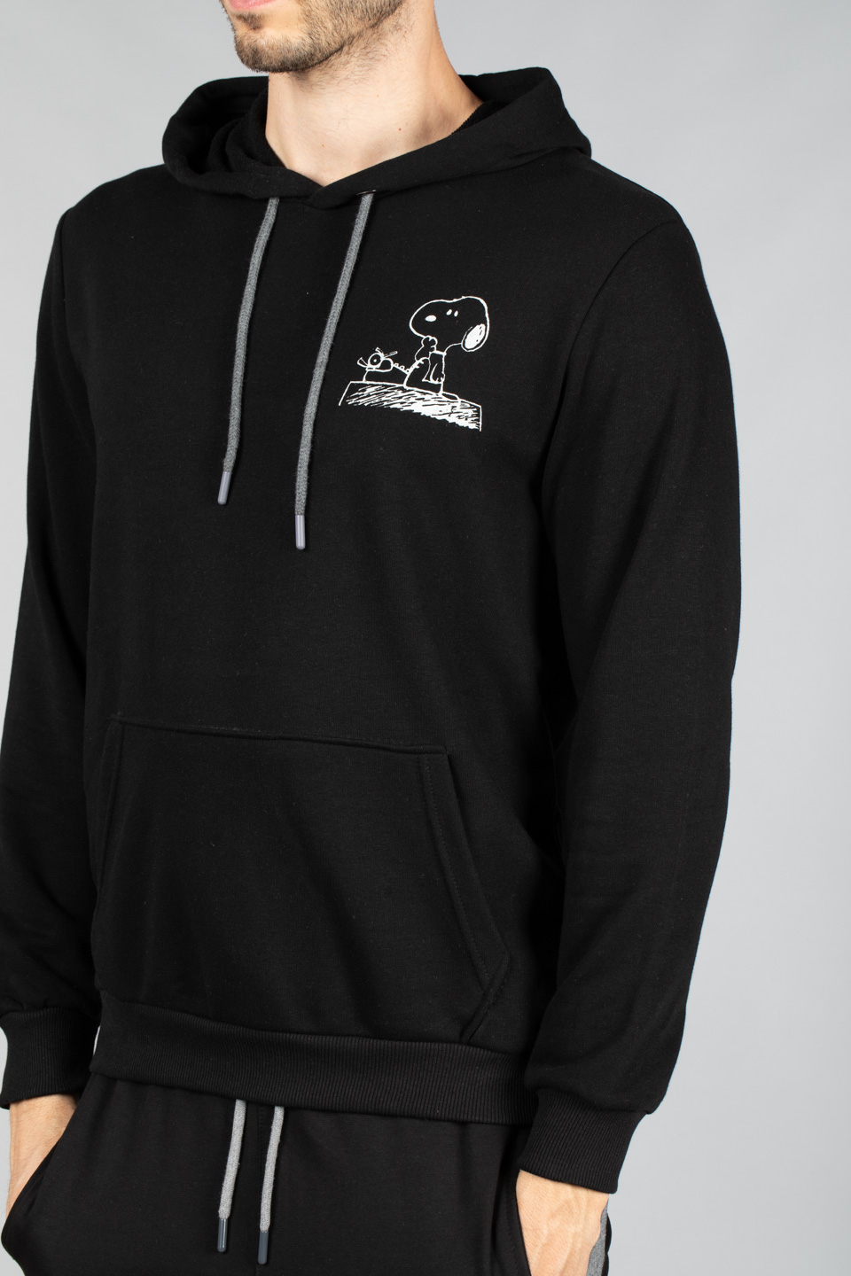 Kapüşonlu kanguru cepli sweatshirt-5192-1 Siyah