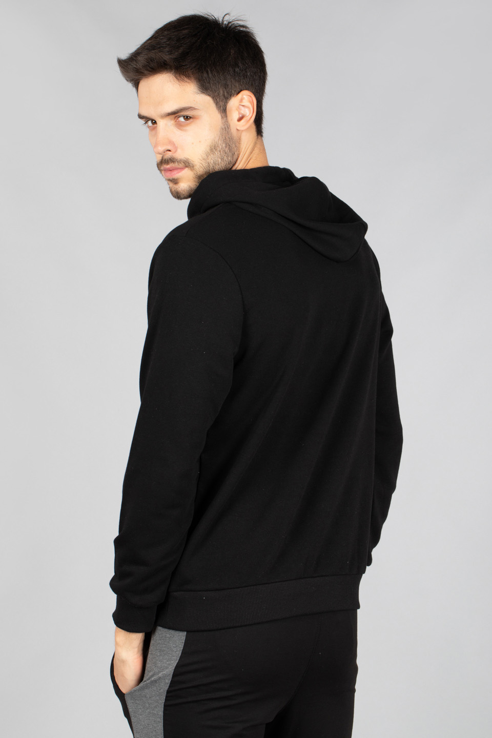 Kapüşonlu kanguru cepli sweatshirt-5192-1 Siyah