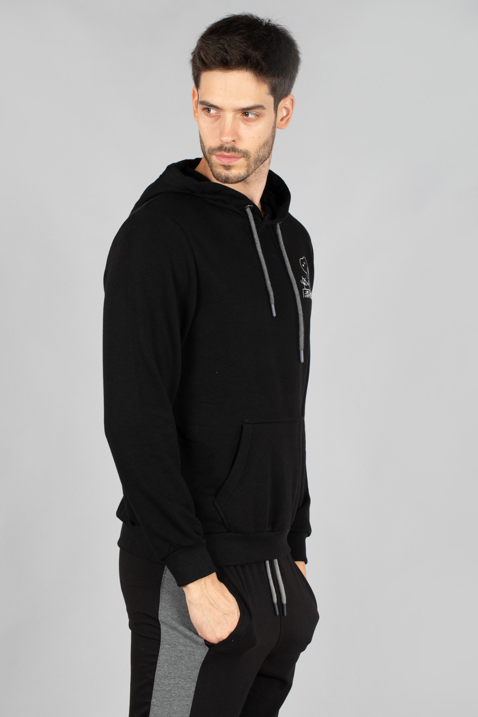Kapüşonlu kanguru cepli sweatshirt-5192-1 Siyah