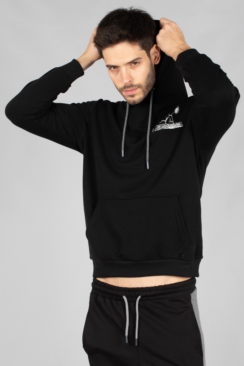Kapüşonlu kanguru cepli sweatshirt-5192-1 Siyah