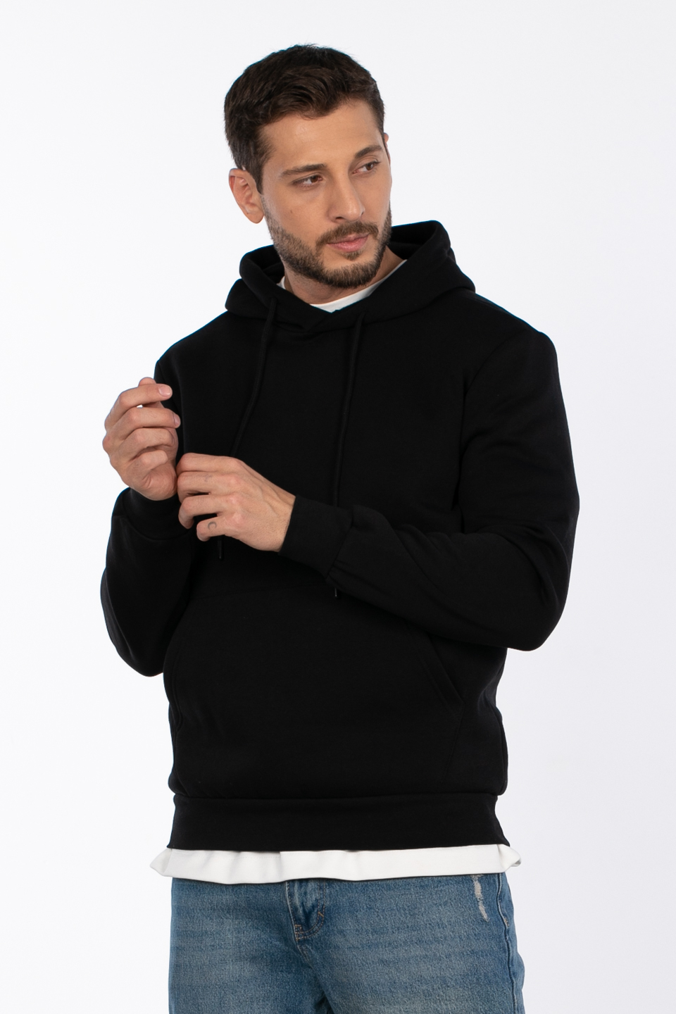 Kapüşonlu kanguru cepli sweatshirt-5281 Siyah