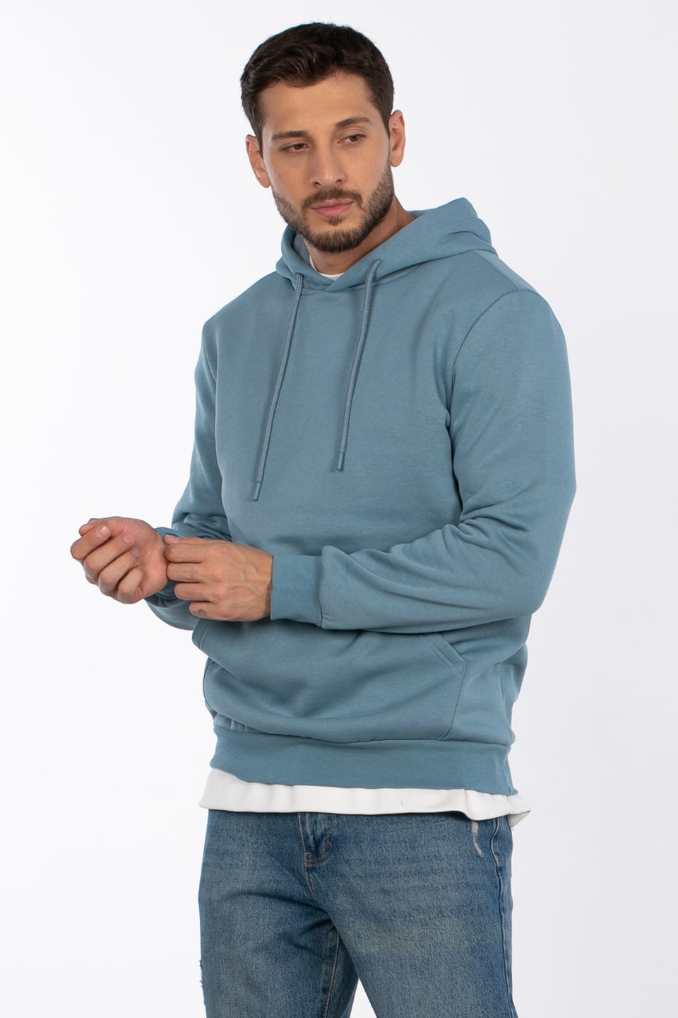 Kapüşonlu kanguru cepli sweatshirt-5281 S.Blue